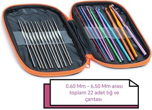 Metal Renkli Tığ Seti 22 Farklı Numara 12805 T. ( 0.6 mm 6.5 mm Arası )
