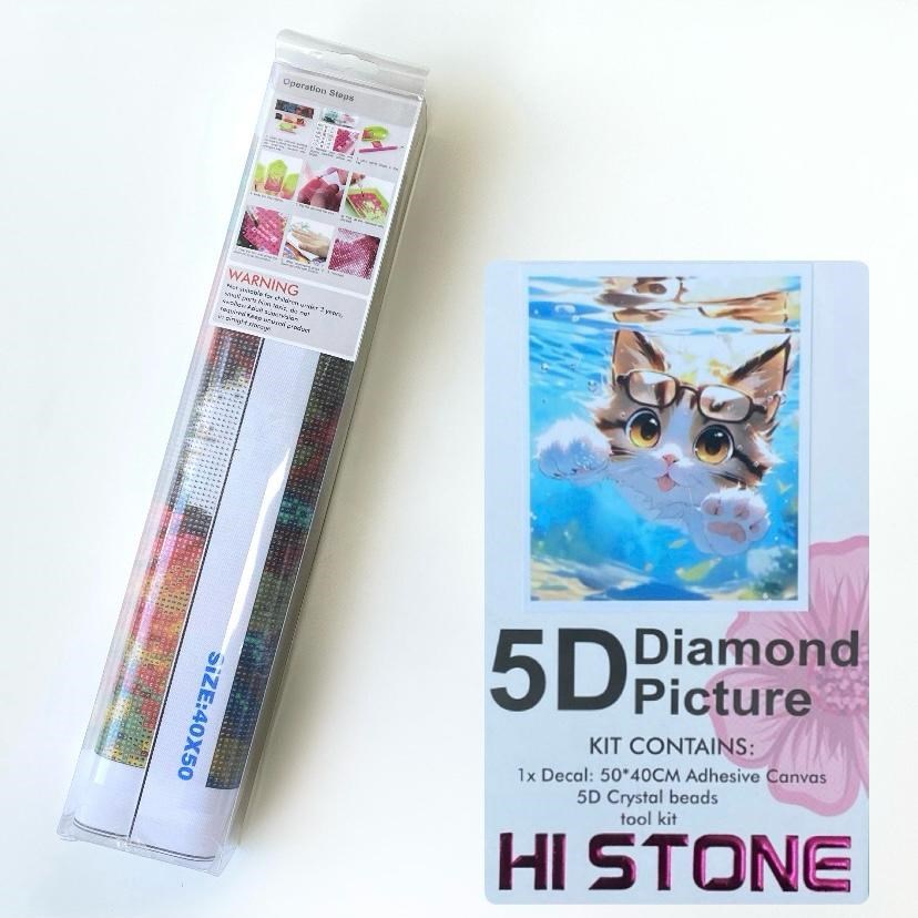 Boncuklu Taşlı Pano Mozaik Elmas Goblen Diamond Tablo 50 X 40 Cm Yüzen Kedi