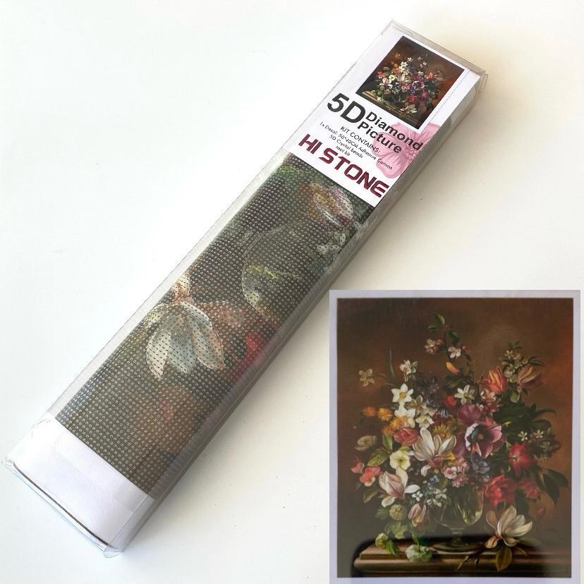 Boncuklu Taşlı Pano Mozaik Elmas Goblen Diamond Tablo 40x 50 Cm Mİstik Çiçek Vazosu