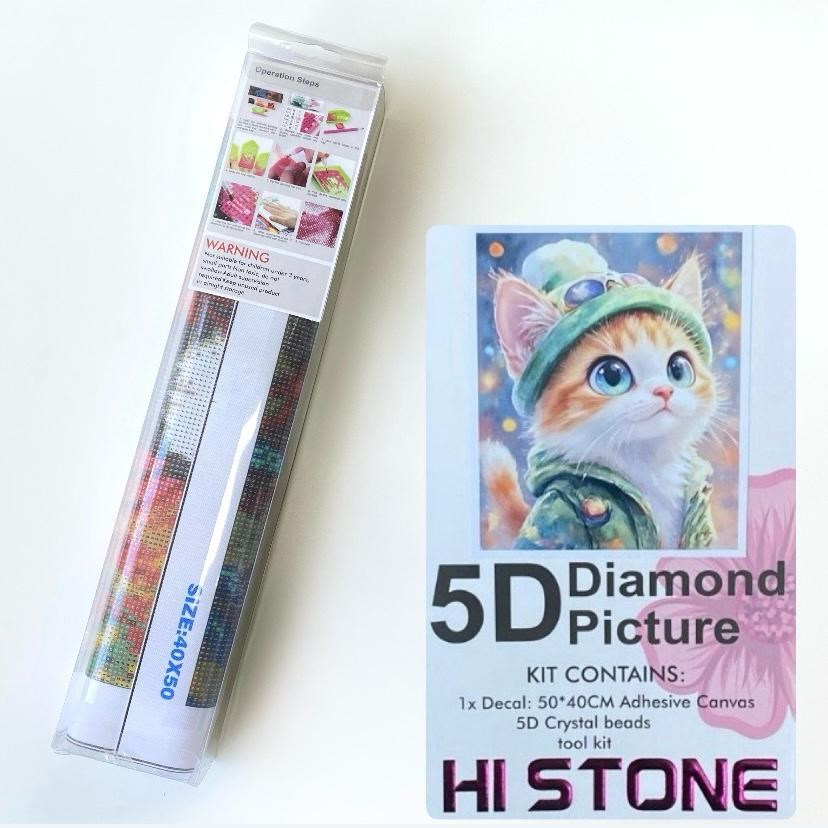 Boncuklu Taşlı Pano Mozaik Elmas Goblen Diamond Tablo 50 X 40 Cm Ciks Kedi