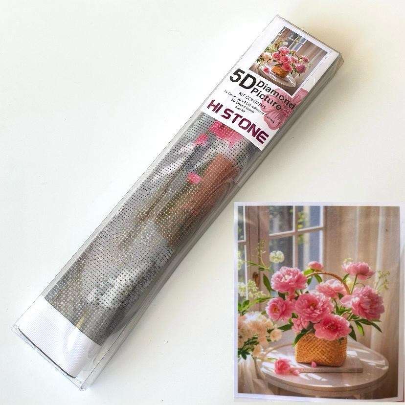 Boncuklu Taşlı Pano Mozaik Elmas Goblen Diamond Tablo 40x 50 Cm Pembe Çiçeğin Zerafeti