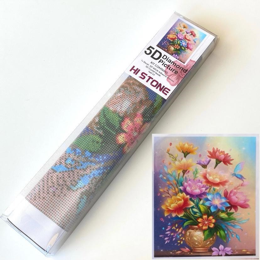 Boncuklu Taşlı Pano Mozaik Elmas Goblen Diamond Tablo 50 X 40 Cm  Çiçeklerin Işıltısı