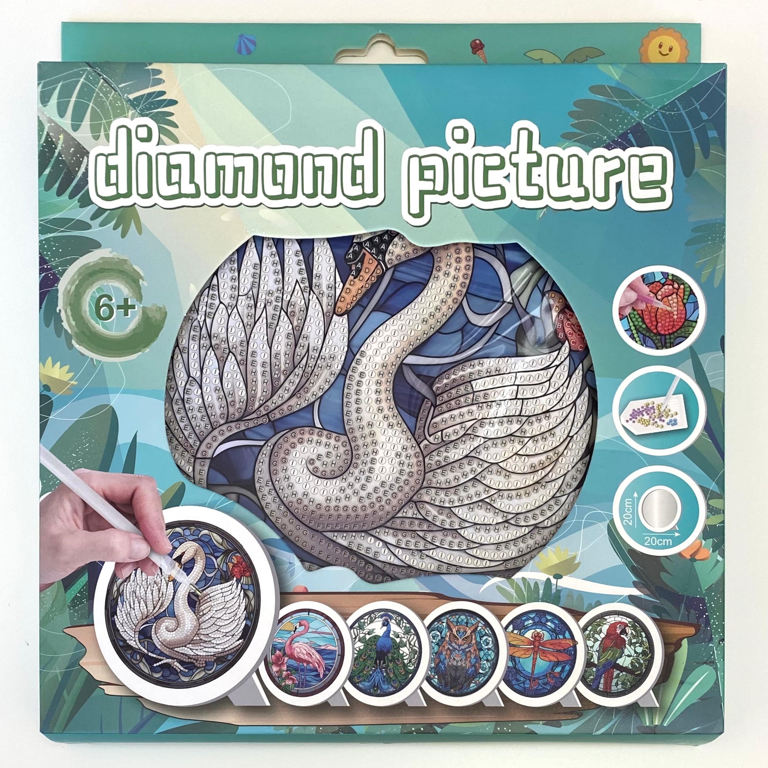 Boncuklu Taşlı Yuvarlak Pano Tüm Yaşlar İçin Mozaik Elmas Goblen Diamond 20 X 20 Cm Kuğu