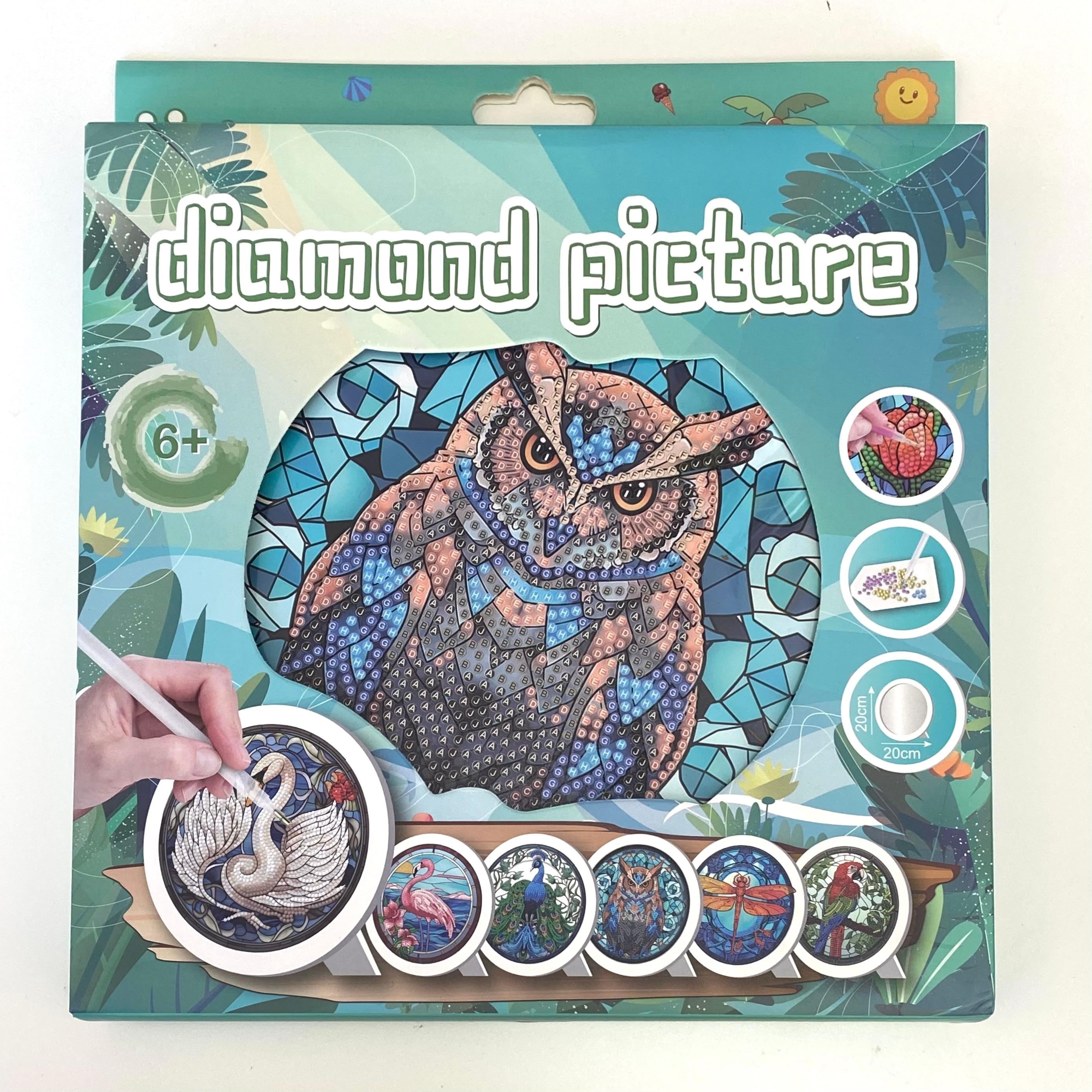 Boncuklu Taşlı Yuvarlak Pano Tüm Yaşlar İçin Mozaik Elmas Goblen Diamond 20 X 20 Cm Baykuş