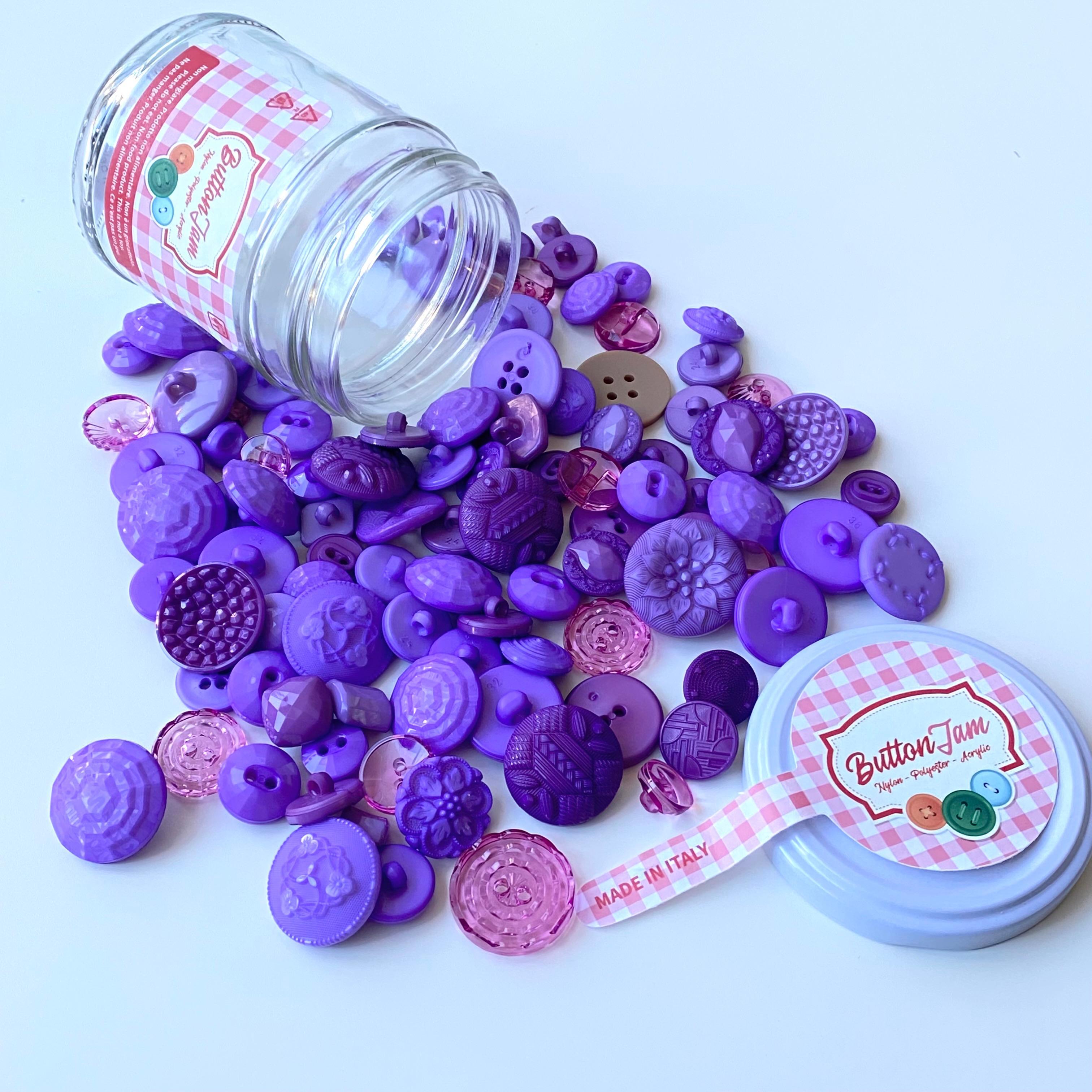 Button Jam Kavanozda Karşık Boy Ve Modellerde İtalyan Aksesuar Düğmesi - Eflatun Karışım