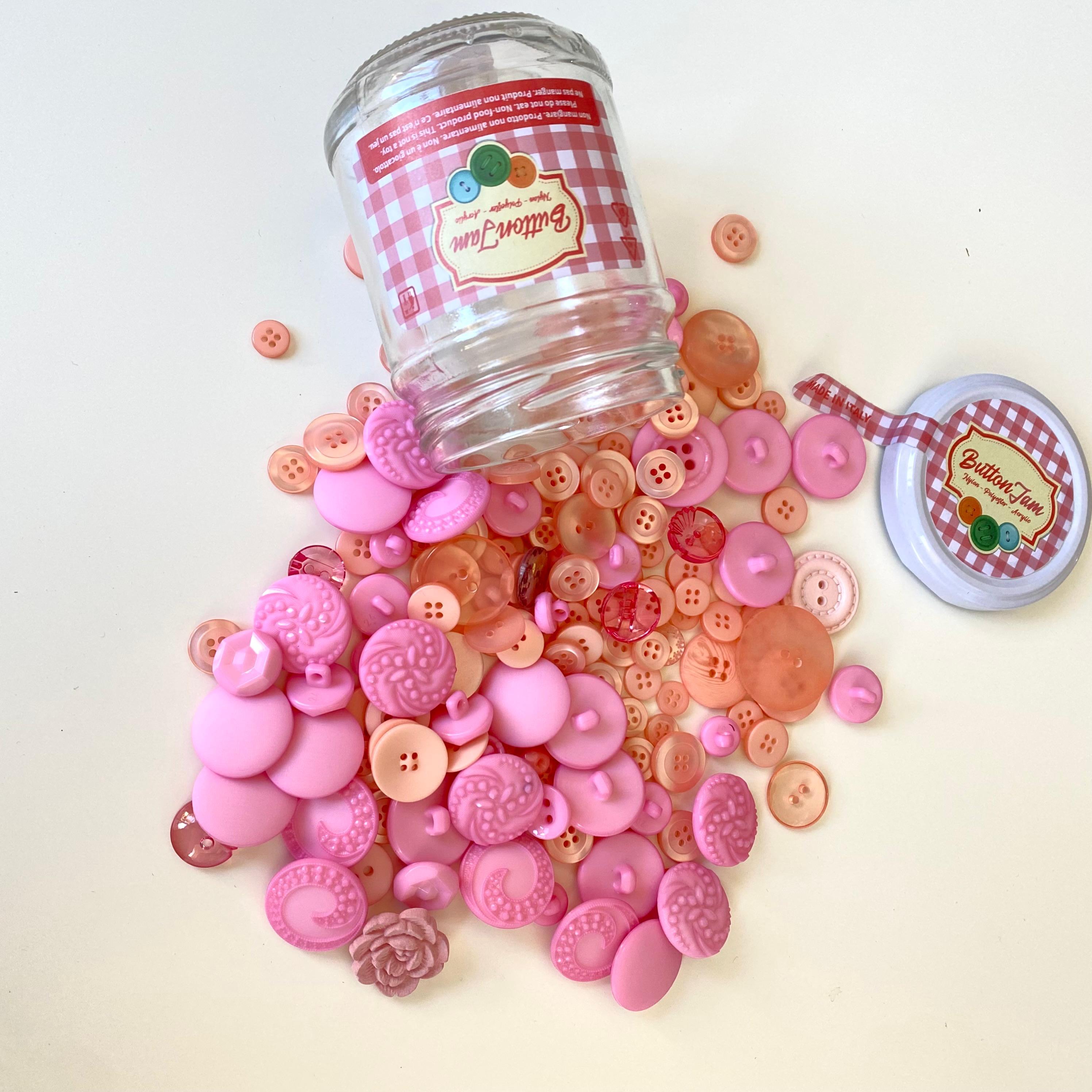 Button Jam Kavanozda Karşık Boy Ve Modellerde İtalyan Aksesuar Düğmesi - Pembe Karışım