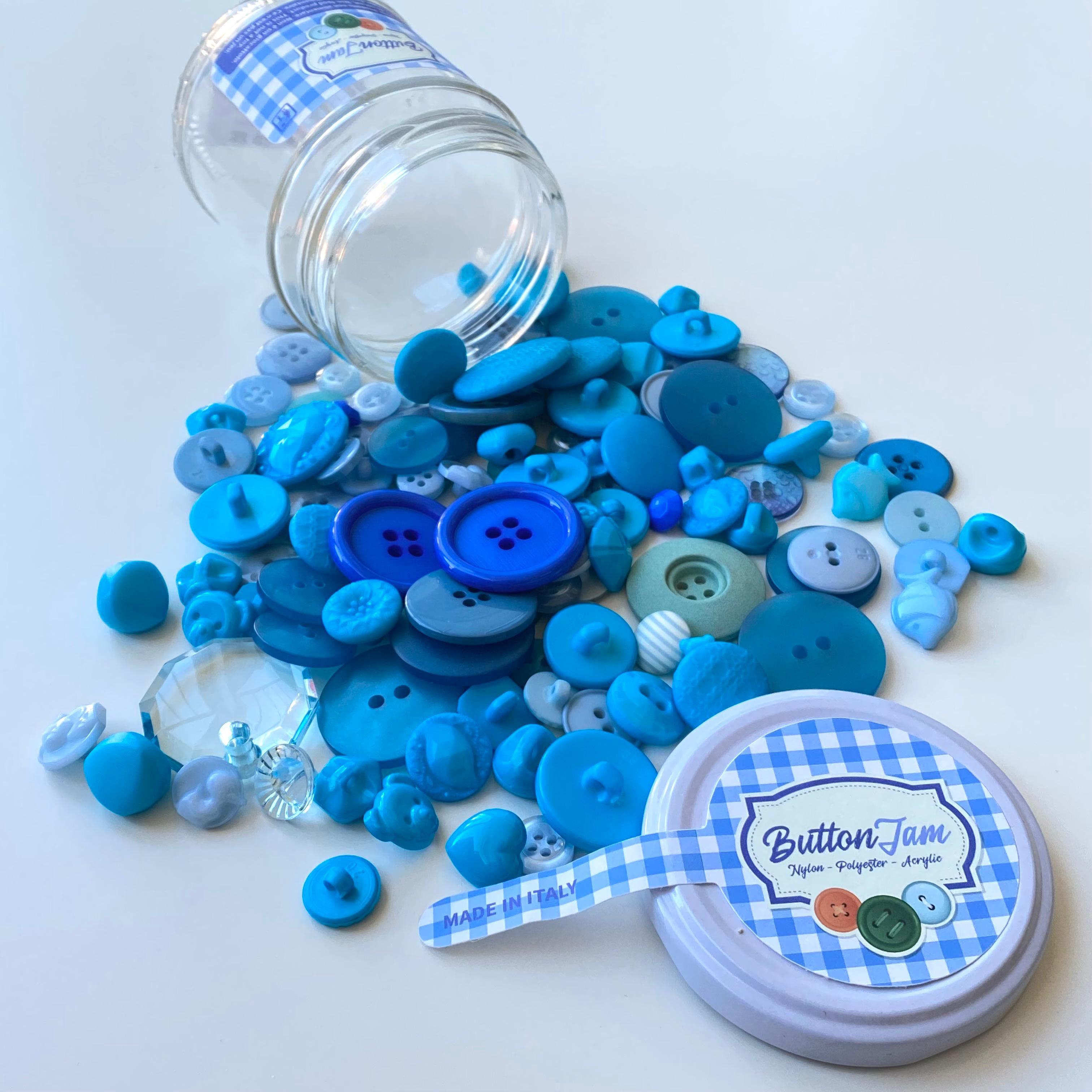 Button Jam Kavanozda Karşık Boy Ve Modellerde İtalyan Aksesuar Düğmesi - Turkuaz Ve Mavi Karışım