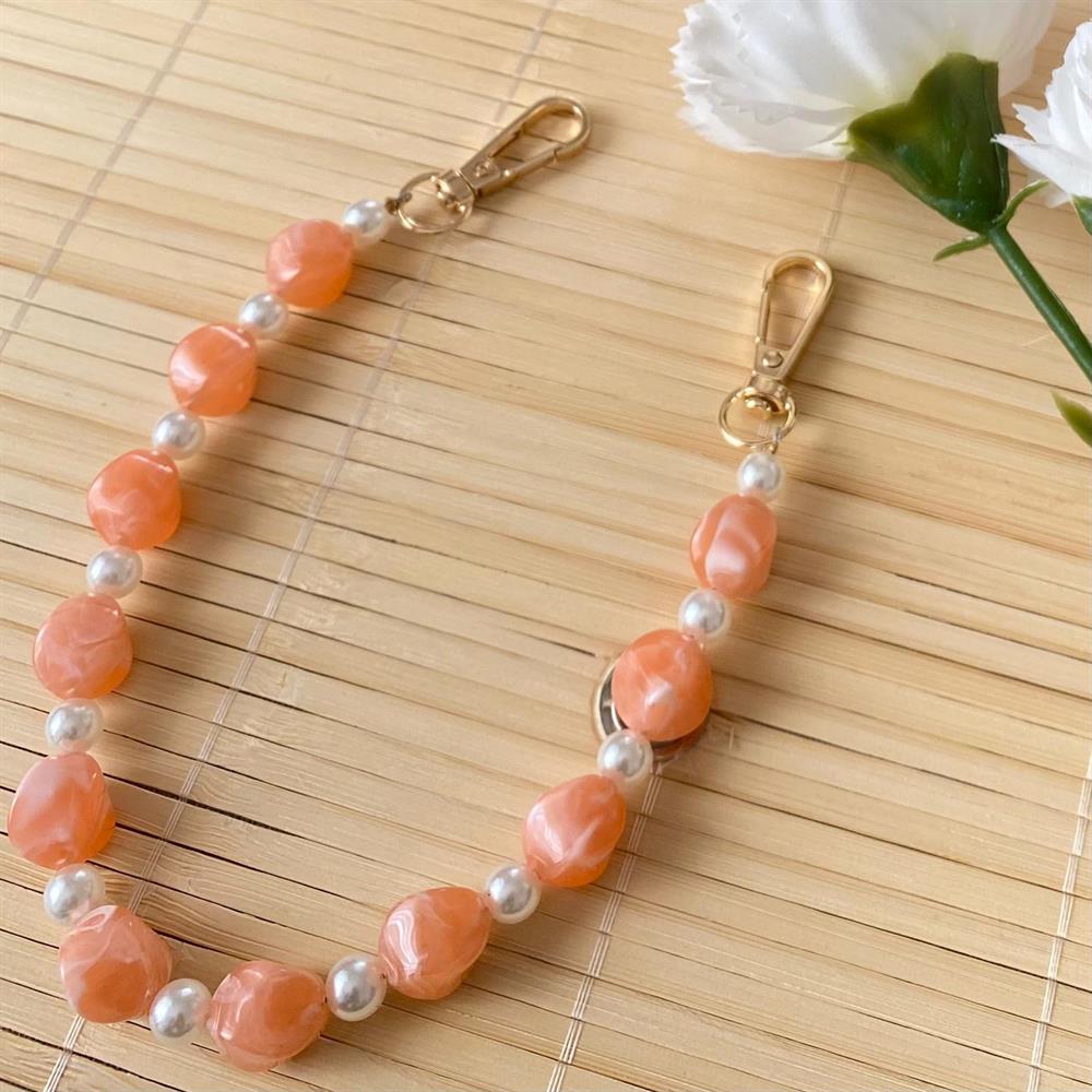 Çanta Askısı İncili Somon Taş Detaylı