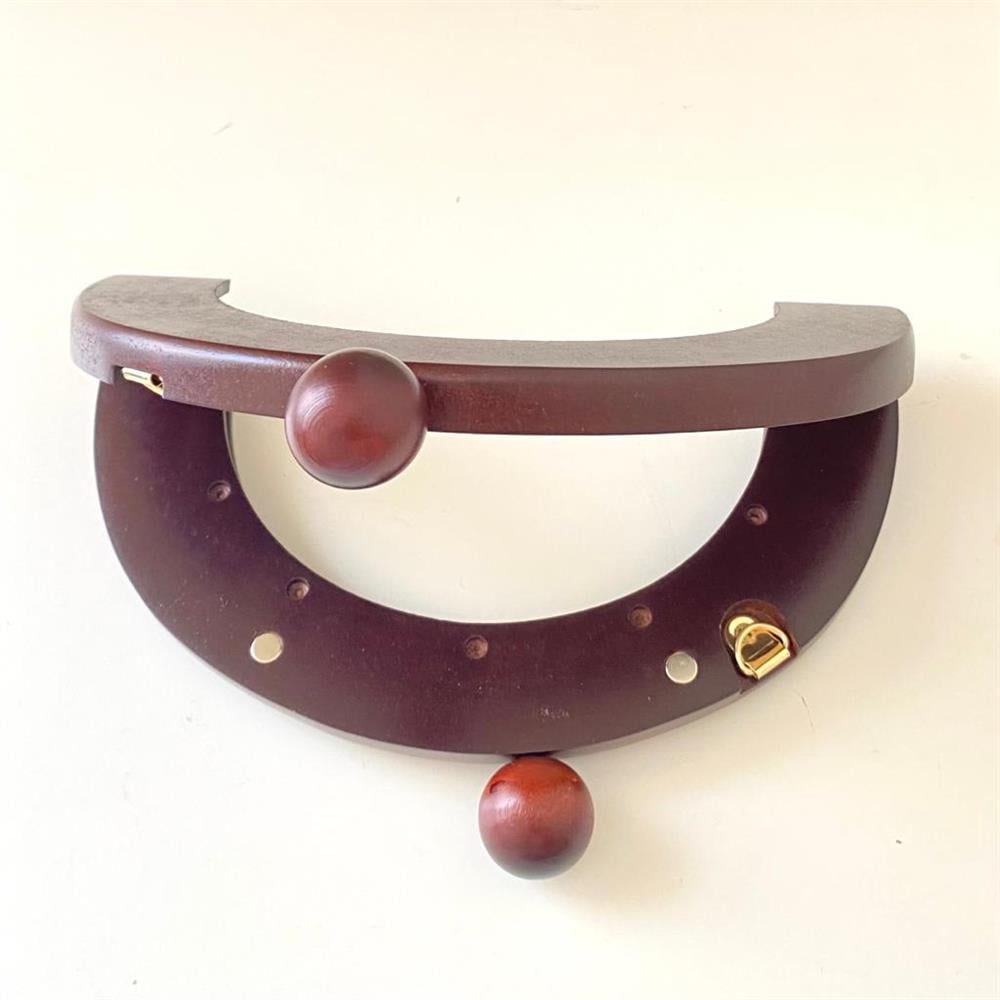 Çanta Bursu Ahşap Oval Boncuklu Yanık Kahve 20 Cm