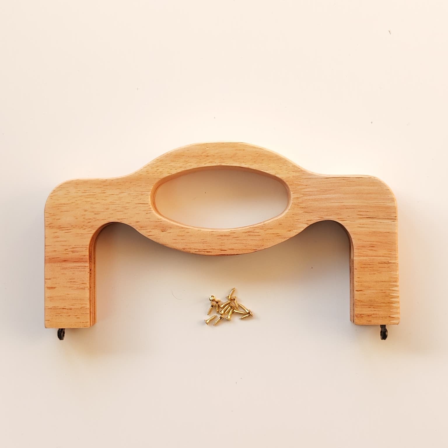 Çanta Bursu Ahşap Oval Saplı Açık Sütlü Kahve 20 Cm