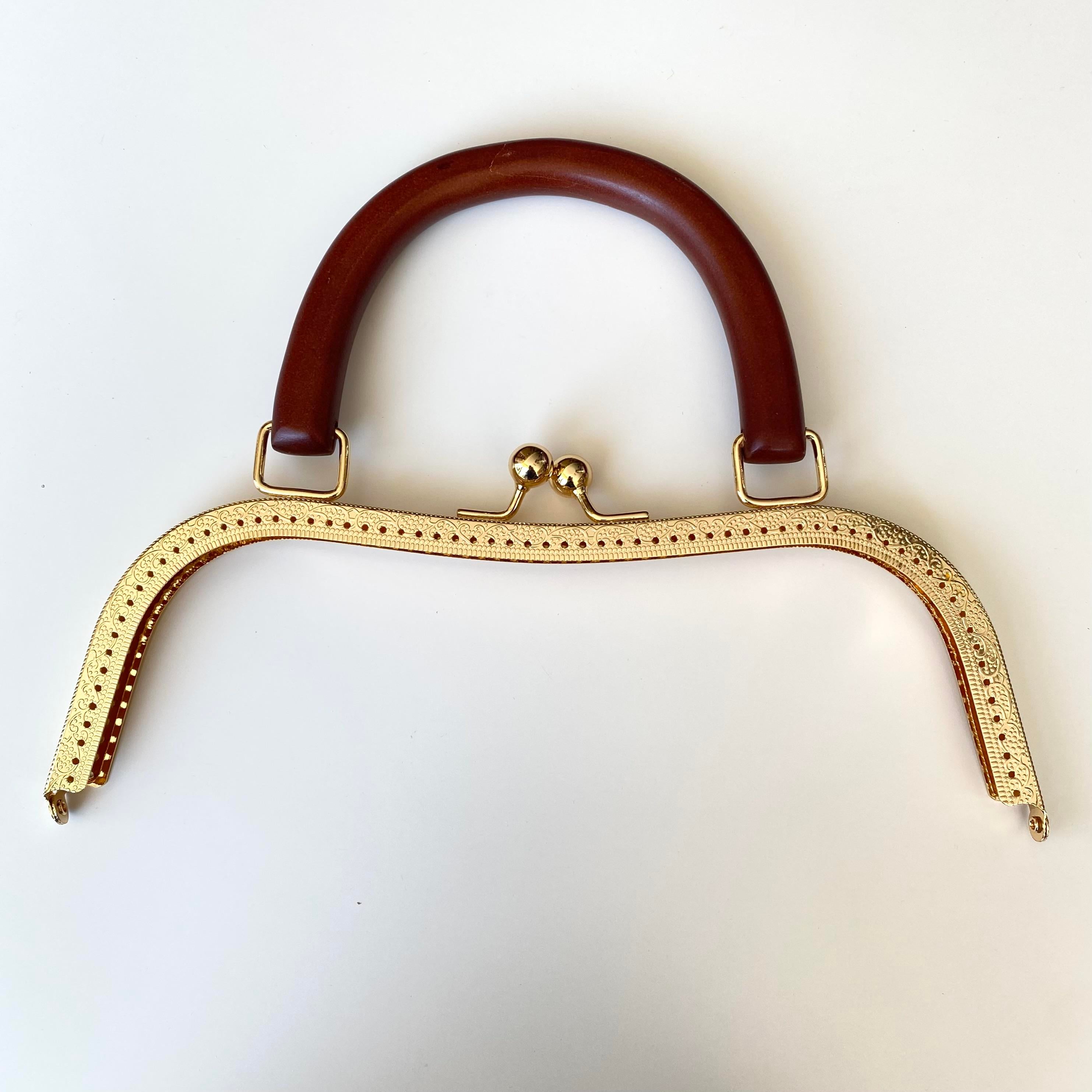 Çanta Bursu - Çanta Klipsi Masif Ahşap Saplı Altın Renk 27 Cm BA-0092