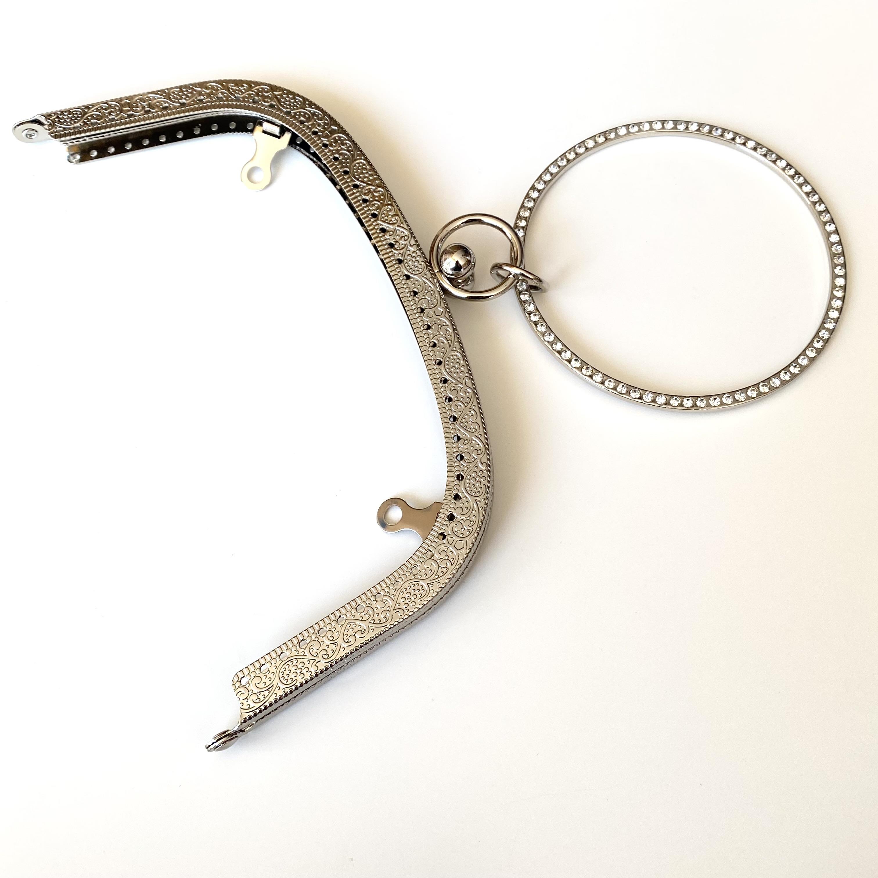 Çanta Bursu - Çanta Taş Detaylı Saplı Gümüş Renk 19 Cm BA-0096