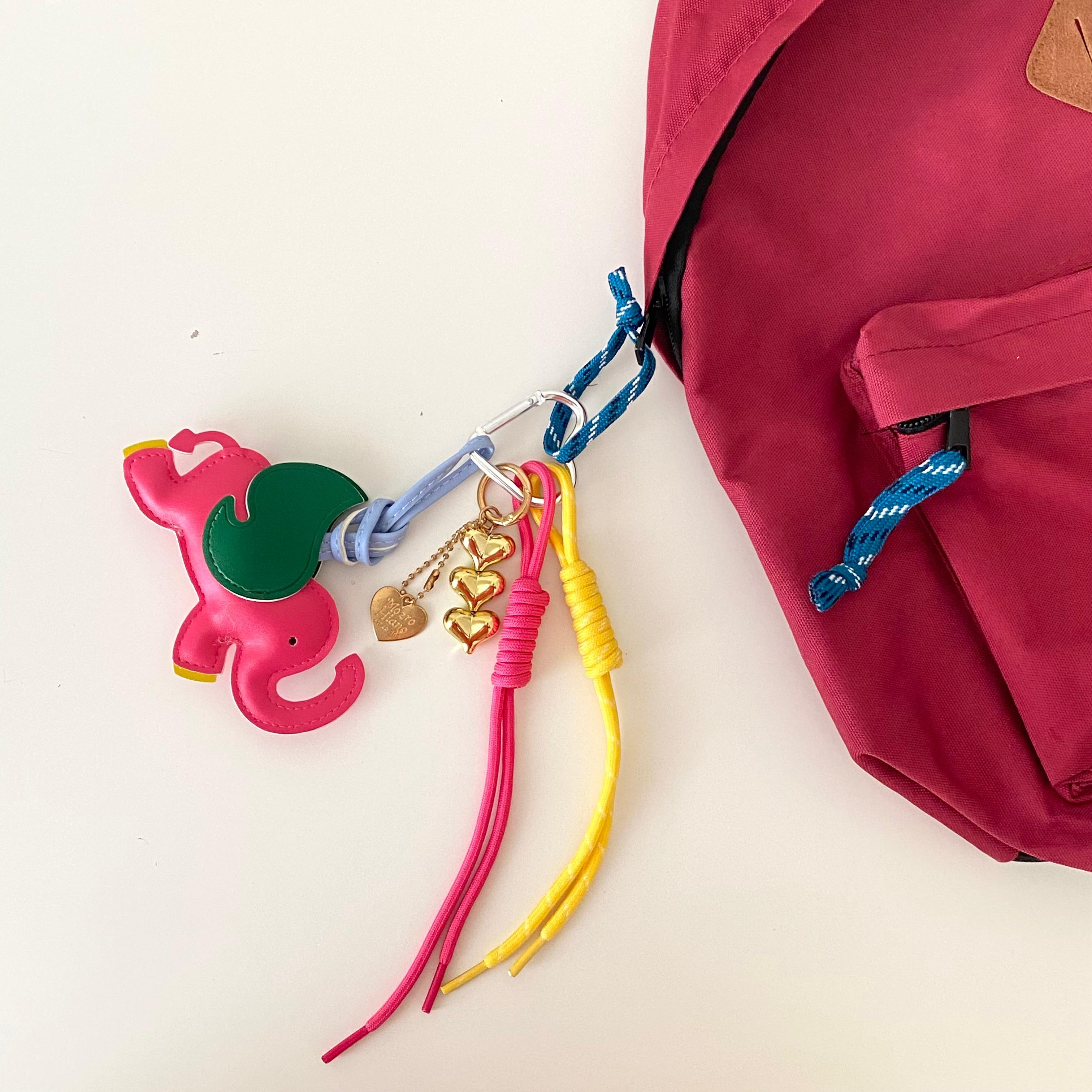 Çanta Charmı Sarı Fuşya Fil Ve Kalp Detaylı