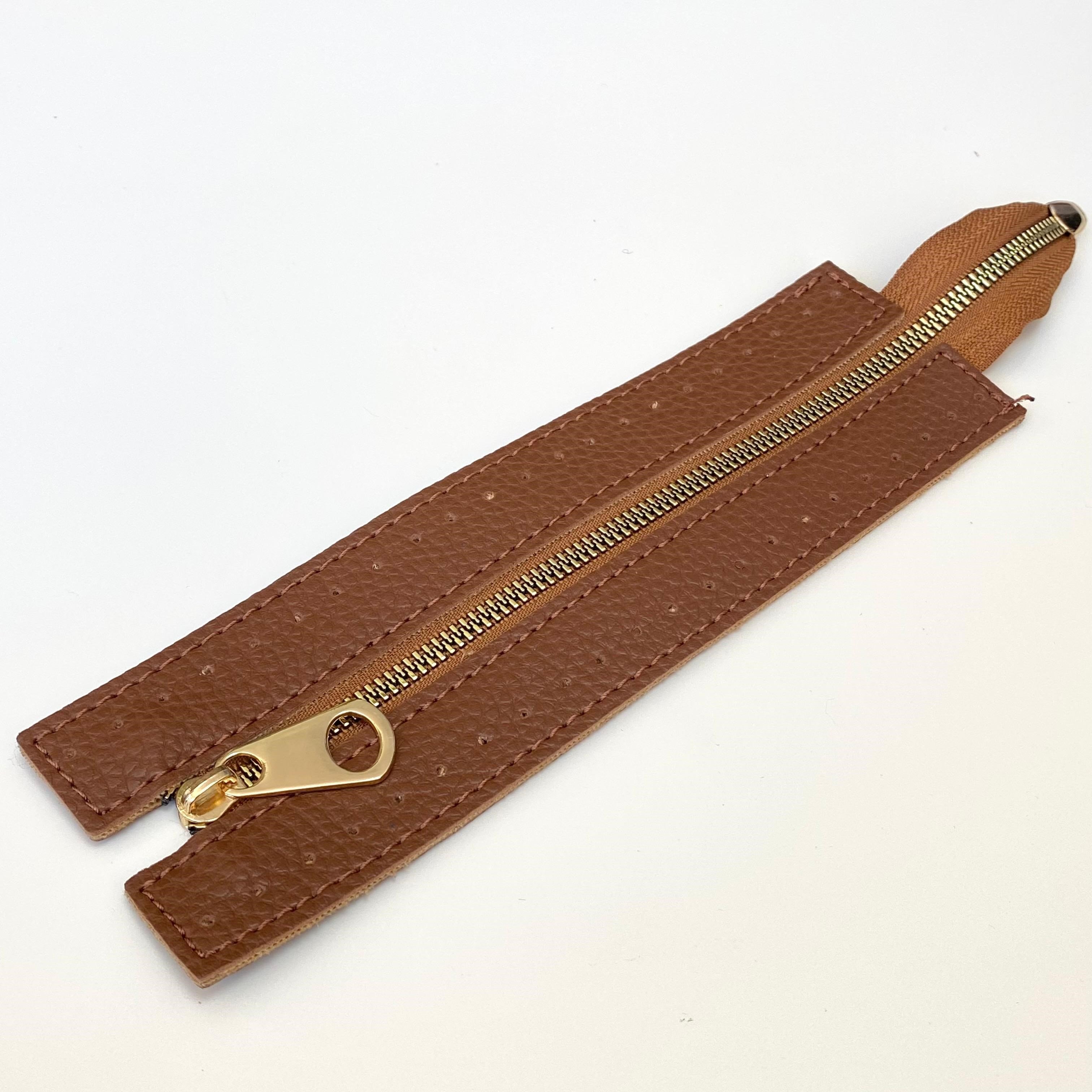 Dikilebilir Çanta Fermuarı Çanta Örgü Malzemesi 6 x 22 Cm Taba - Altın
