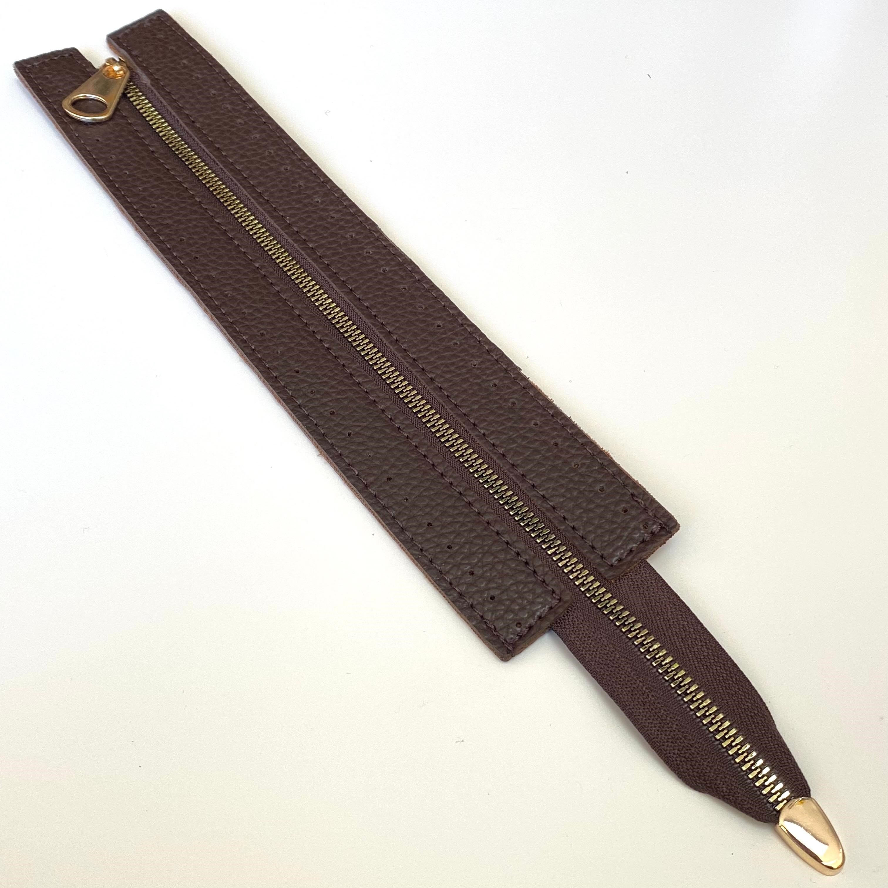 Dikilebilir Çanta Fermuarı Çanta Örgü Malzemesi 6 x 30 Cm Kahve - Altın '' B ''