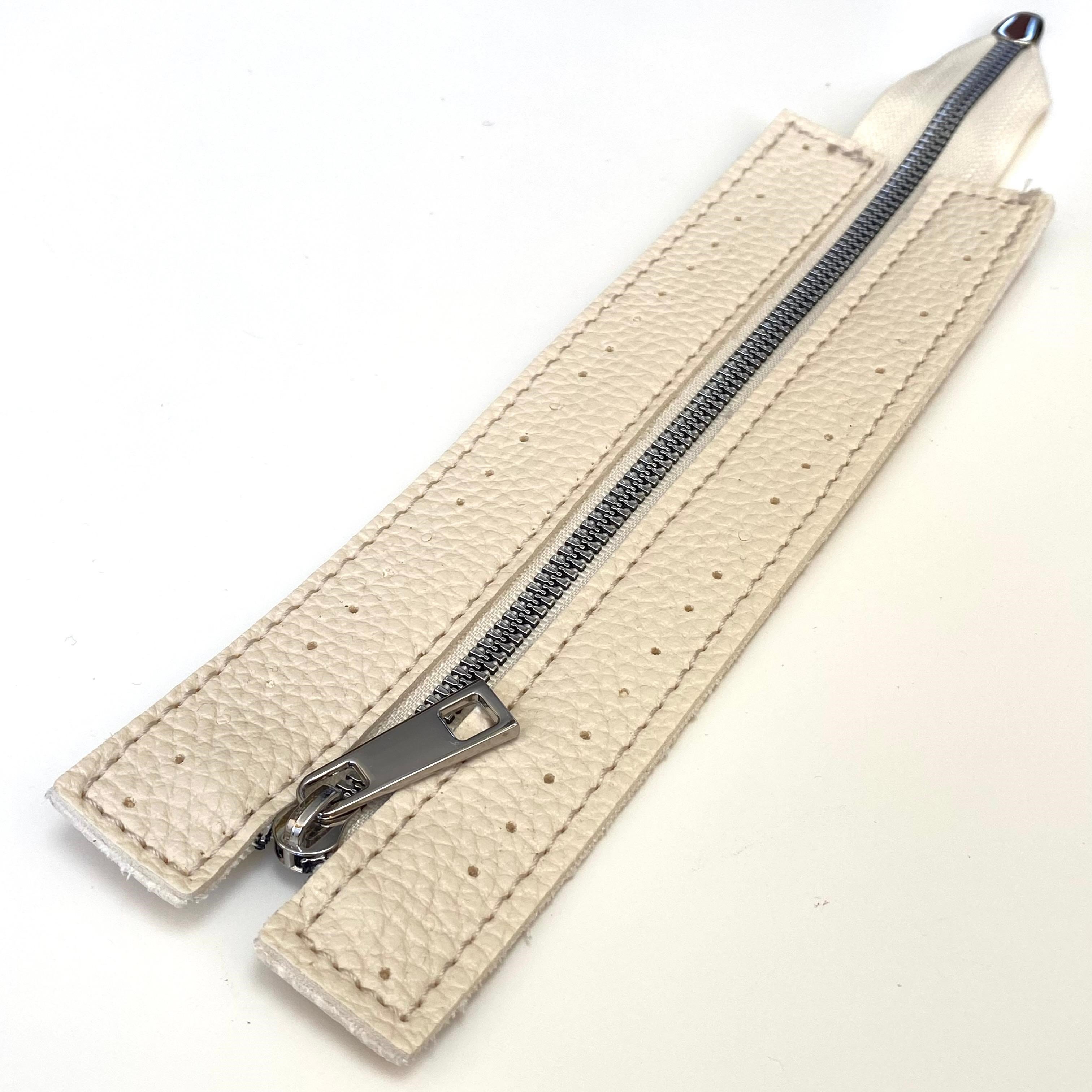 Dikilebilir Çanta Fermuarı Çanta Örgü Malzemesi 6 x 22 Cm Krem - Gümüş