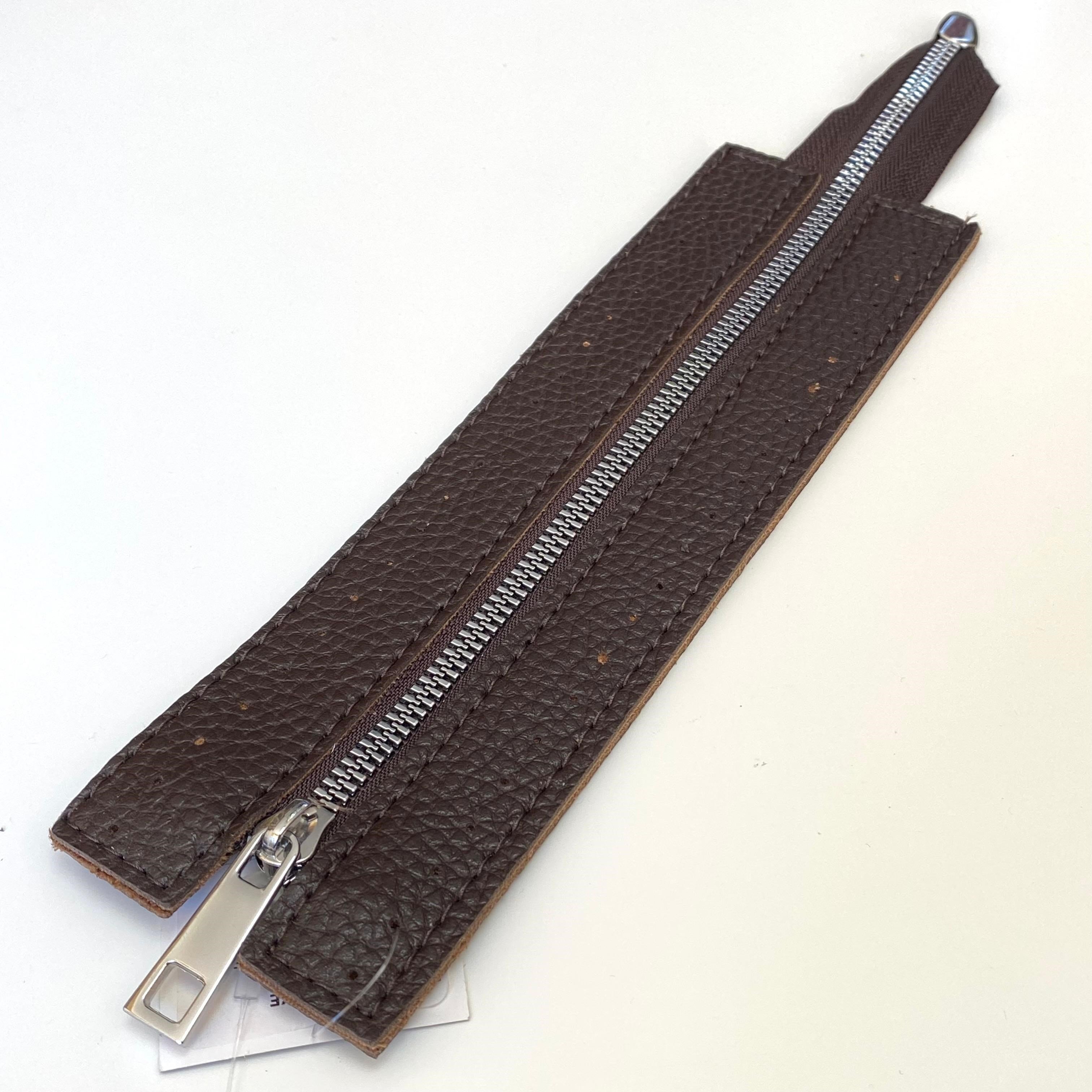 Dikilebilir Çanta Fermuarı Çanta Örgü Malzemesi 6 x 22 Cm Kahve - Gümüş