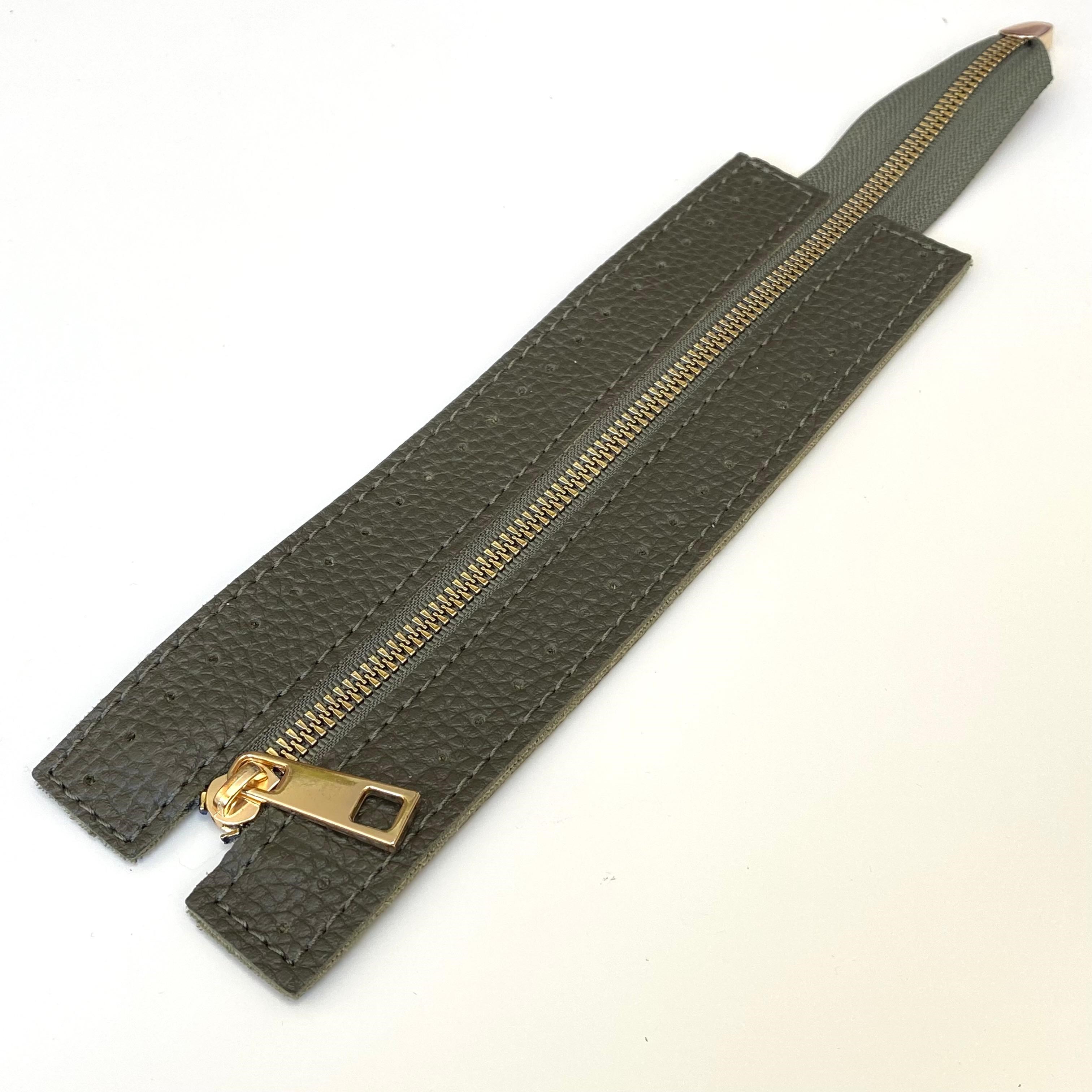 Dikilebilir Çanta Fermuarı Çanta Örgü Malzemesi 6 x 22 Cm Haki - Altın