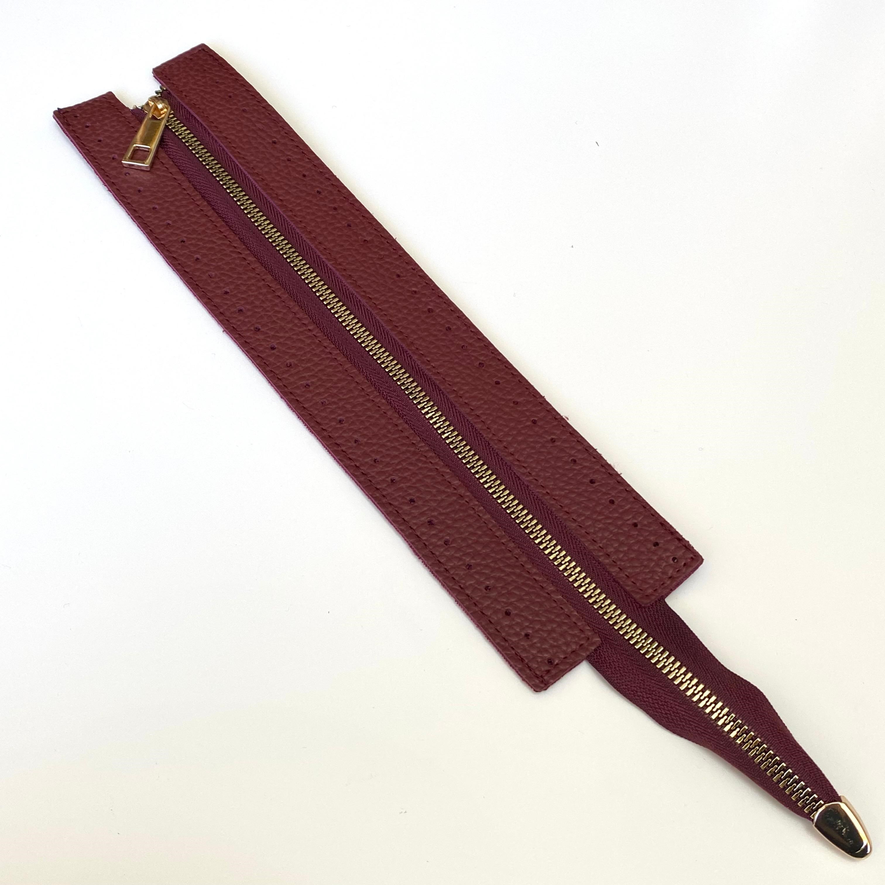 Dikilebilir Çanta Fermuarı Çanta Örgü Malzemesi 6 x 30 Cm Bordo - Altın