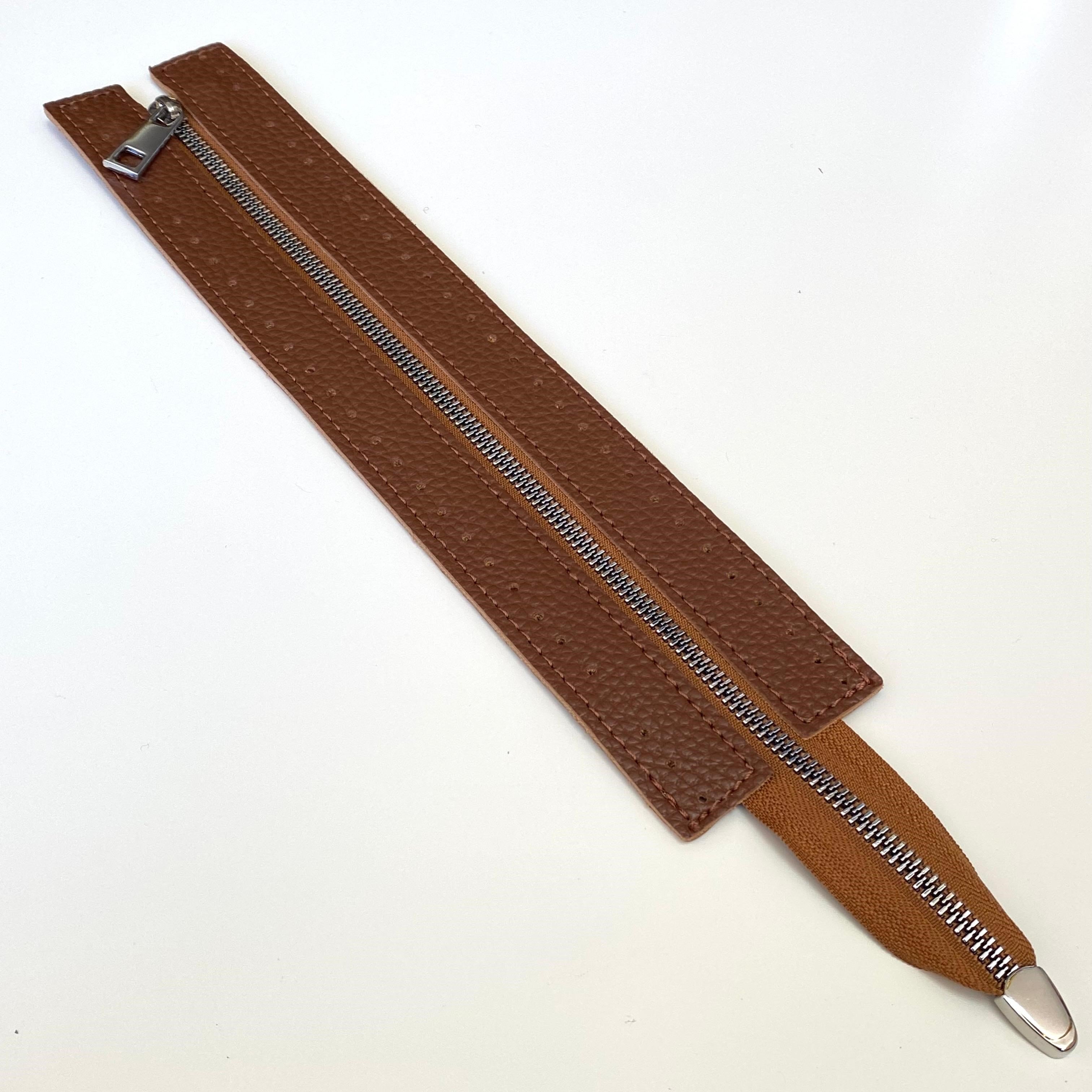 Dikilebilir Çanta Fermuarı Çanta Örgü Malzemesi 6 x 30 Cm Taba - Gümüş