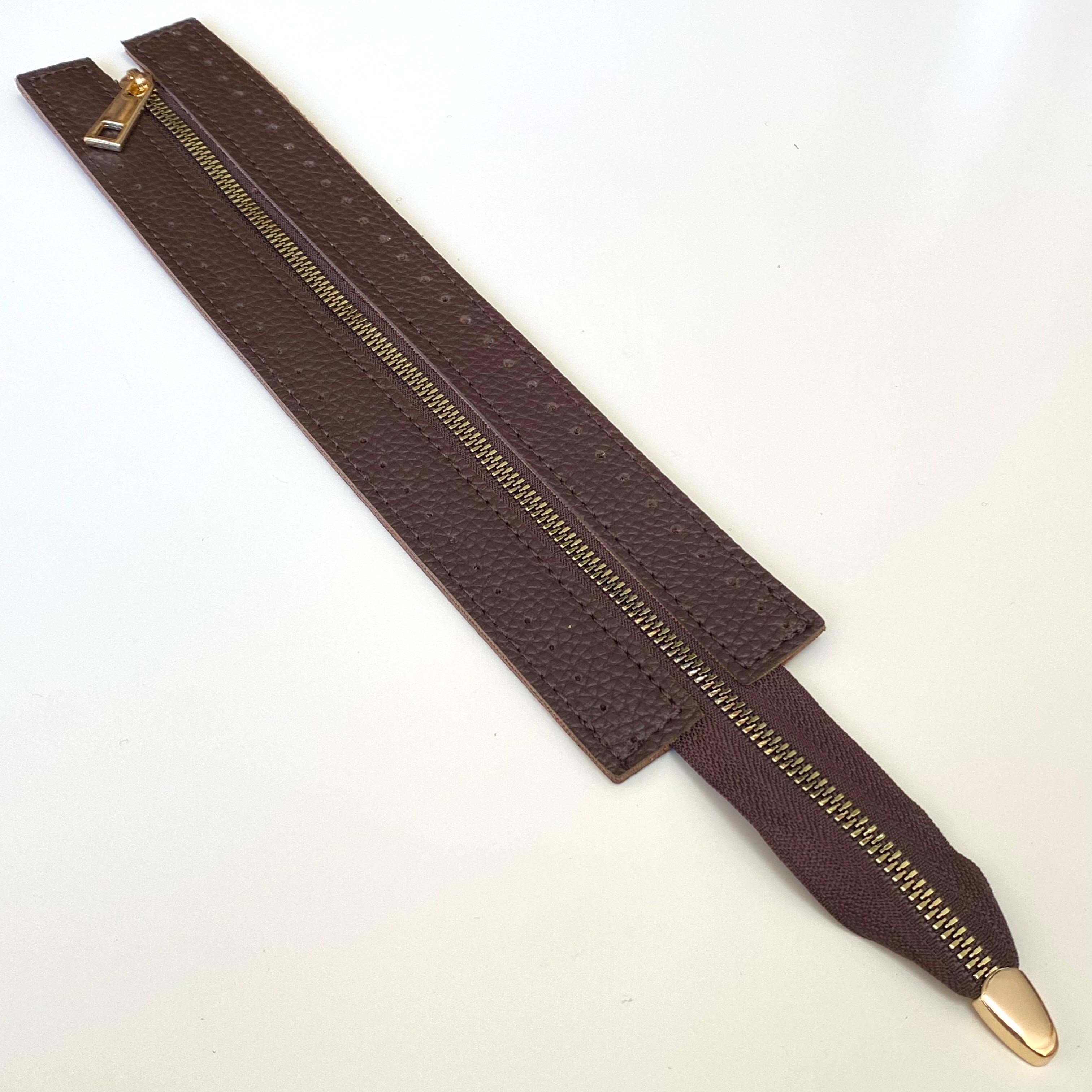 Dikilebilir Çanta Fermuarı Çanta Örgü Malzemesi 6 x 30 Cm Kahve - Altın '' C ''