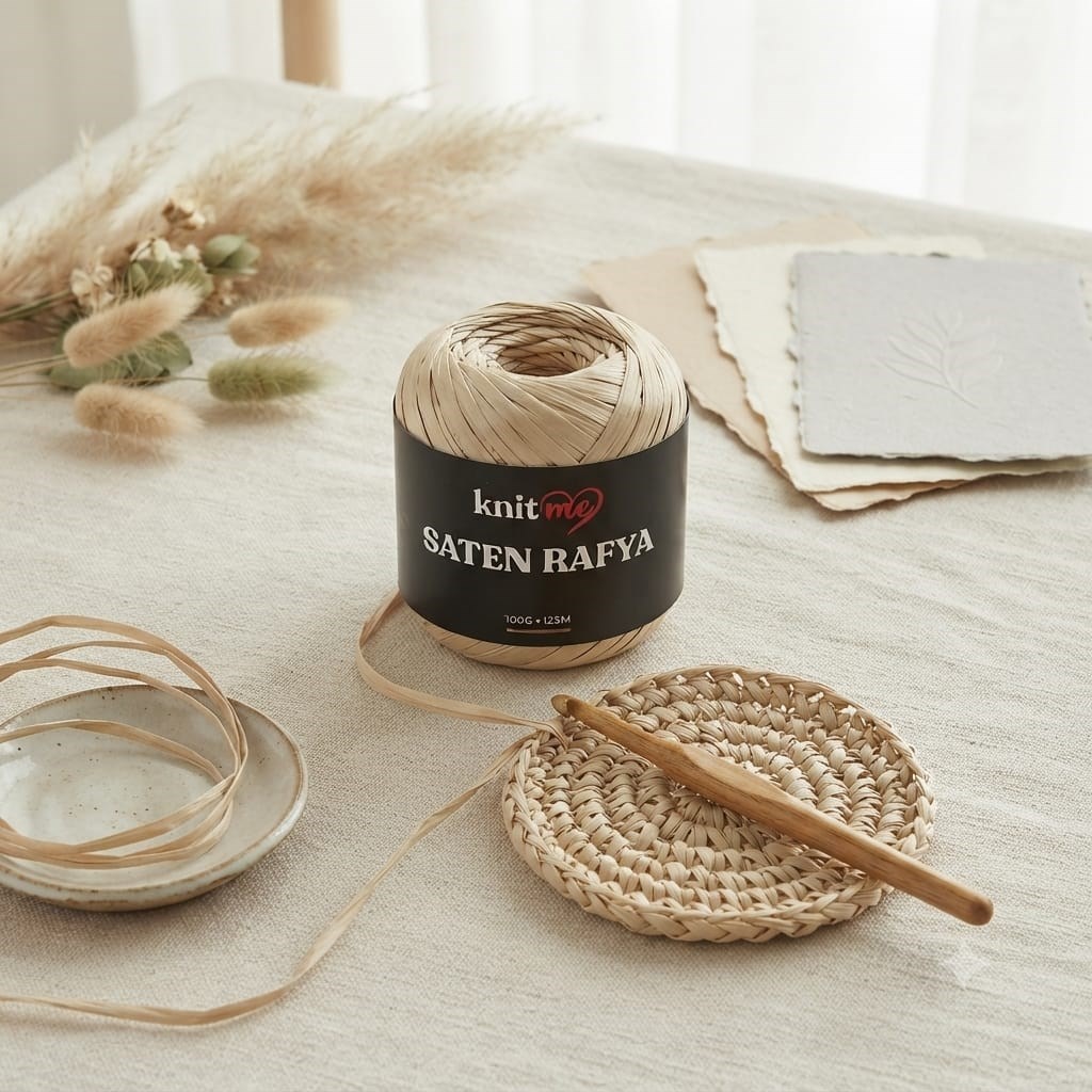 KnitMe Saten Rafya-Raffia İplik 100 Gr Krem