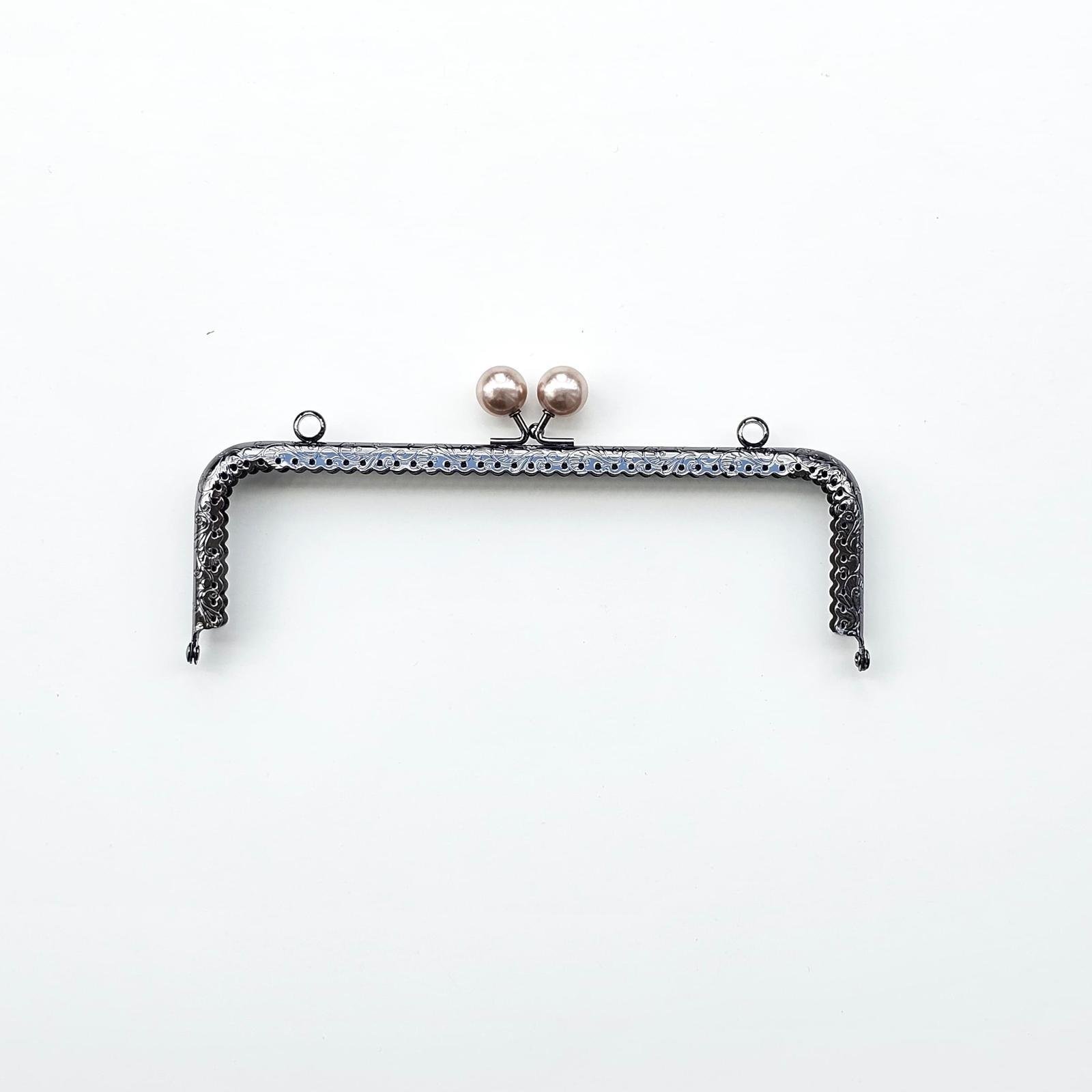 Köşeli Vizon İnci Boncuklu İşleme Baskılı Askılıklı Çanta ve Cüzdan Bursu - Klipsi Gri 20 Cm