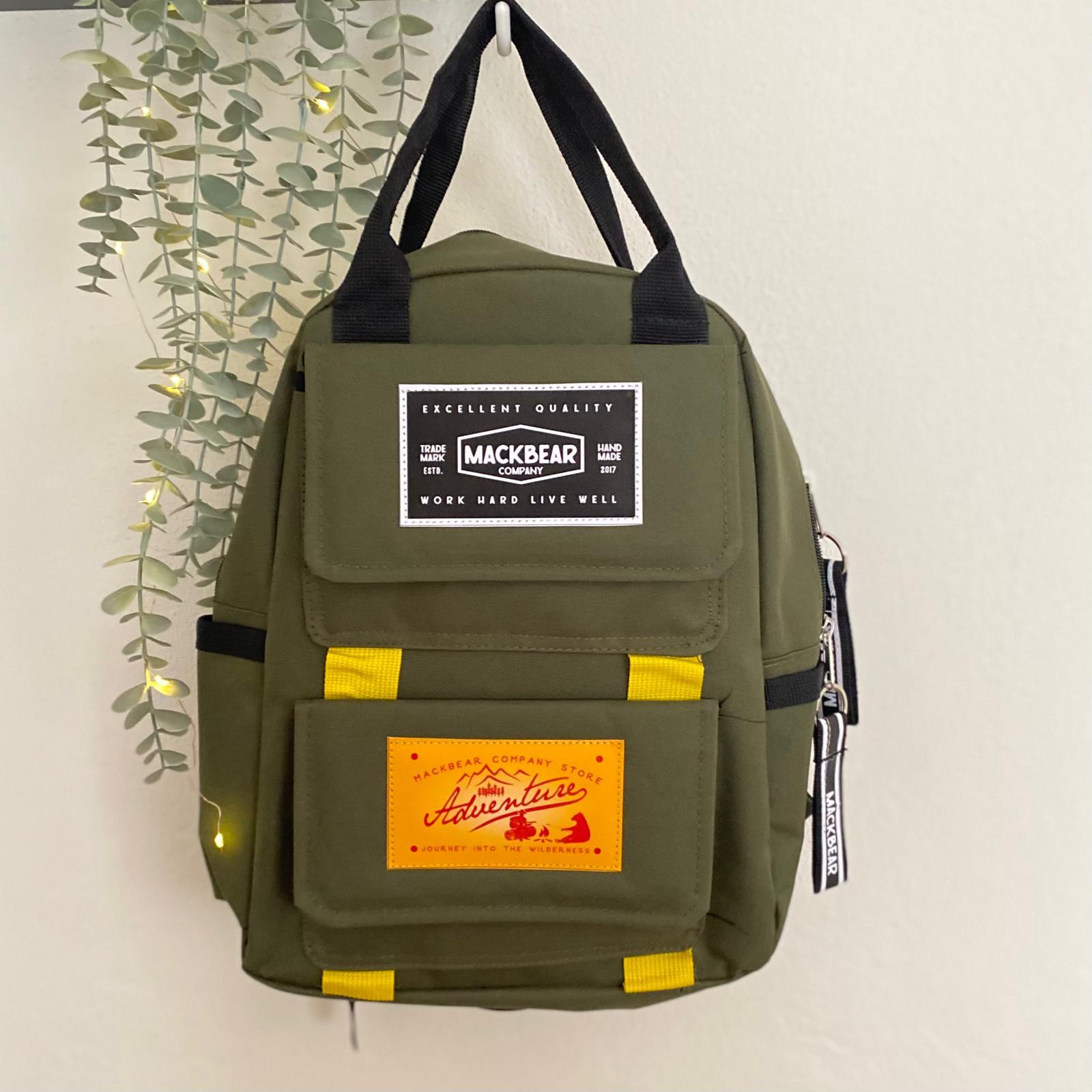 Mackbear Coffee Co. Unisex Sırt Çantası | Logolu Haki Yeşil B Sırt Çantası 