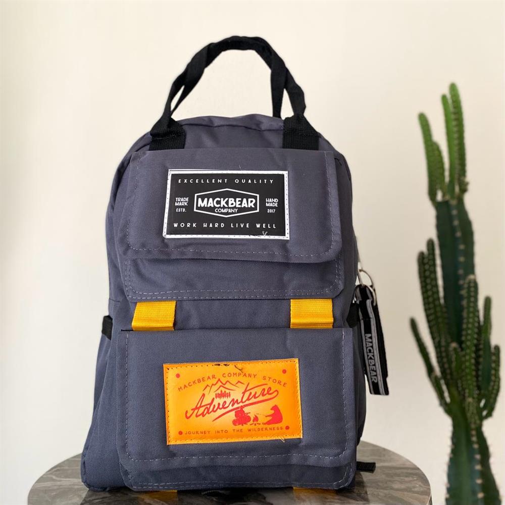 Mackbear Coffee Co. Unisex Sırt Çantası | Logolu Gri Sırt Çantası