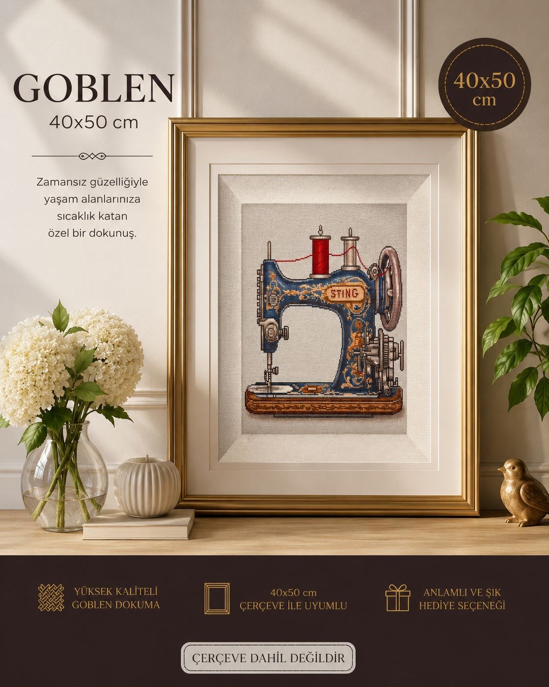 Pamuk Muline Goblen İşleme Panosu Seti Manzaralı 40x50 Cm 15243