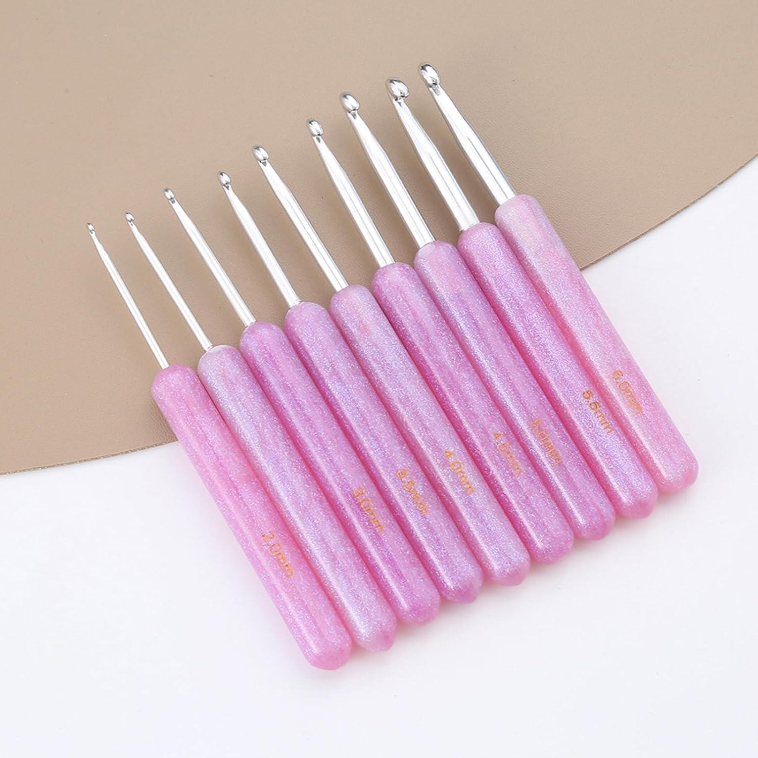 Pembe Şeffaf Saplı Örgü Tığ Seti  | 9 Adet Tığ
