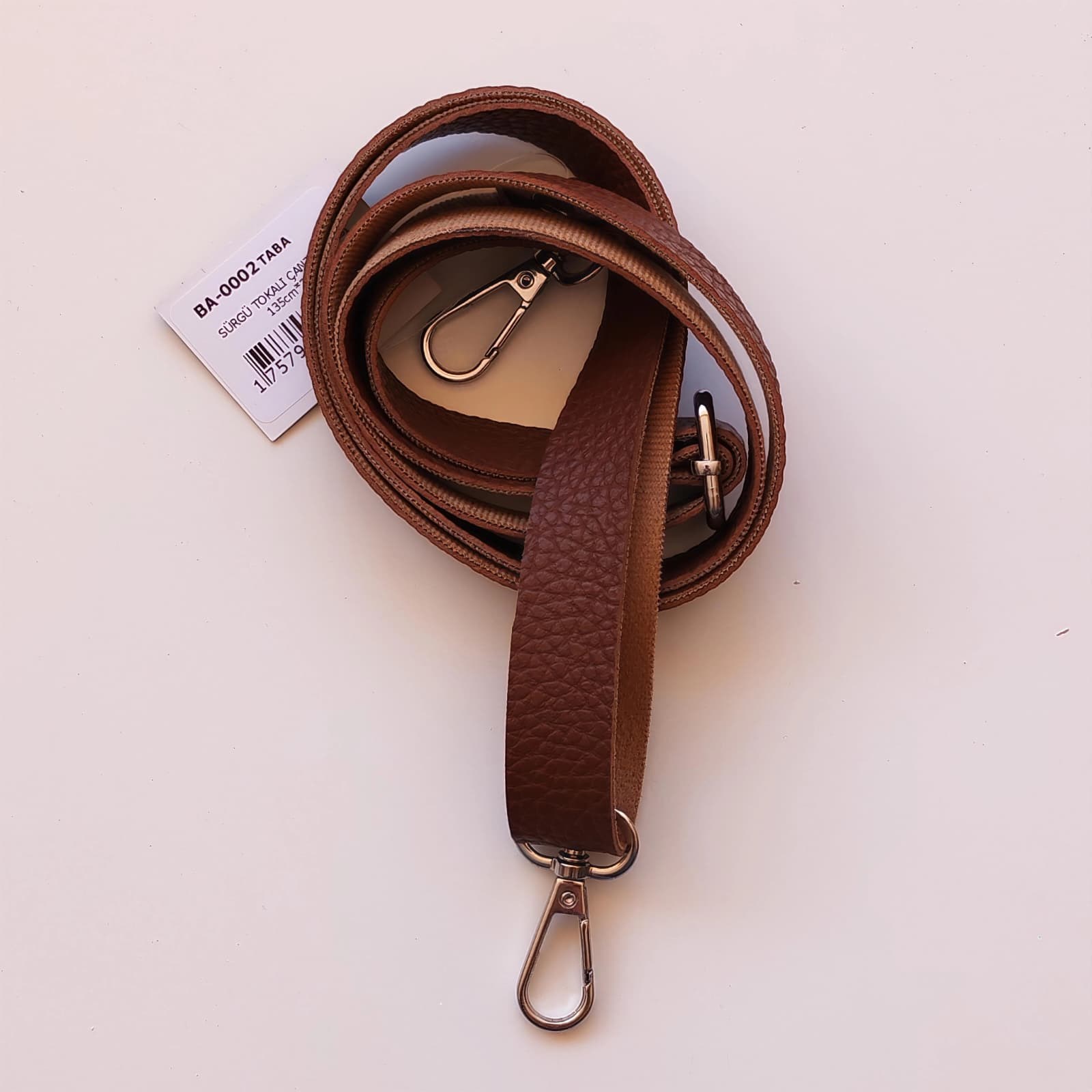 Sürgü Tokalı Ayarlanabilir Çanta Askısı 135 cm* 2 Cm Taba Renk Gümüş Kancalı