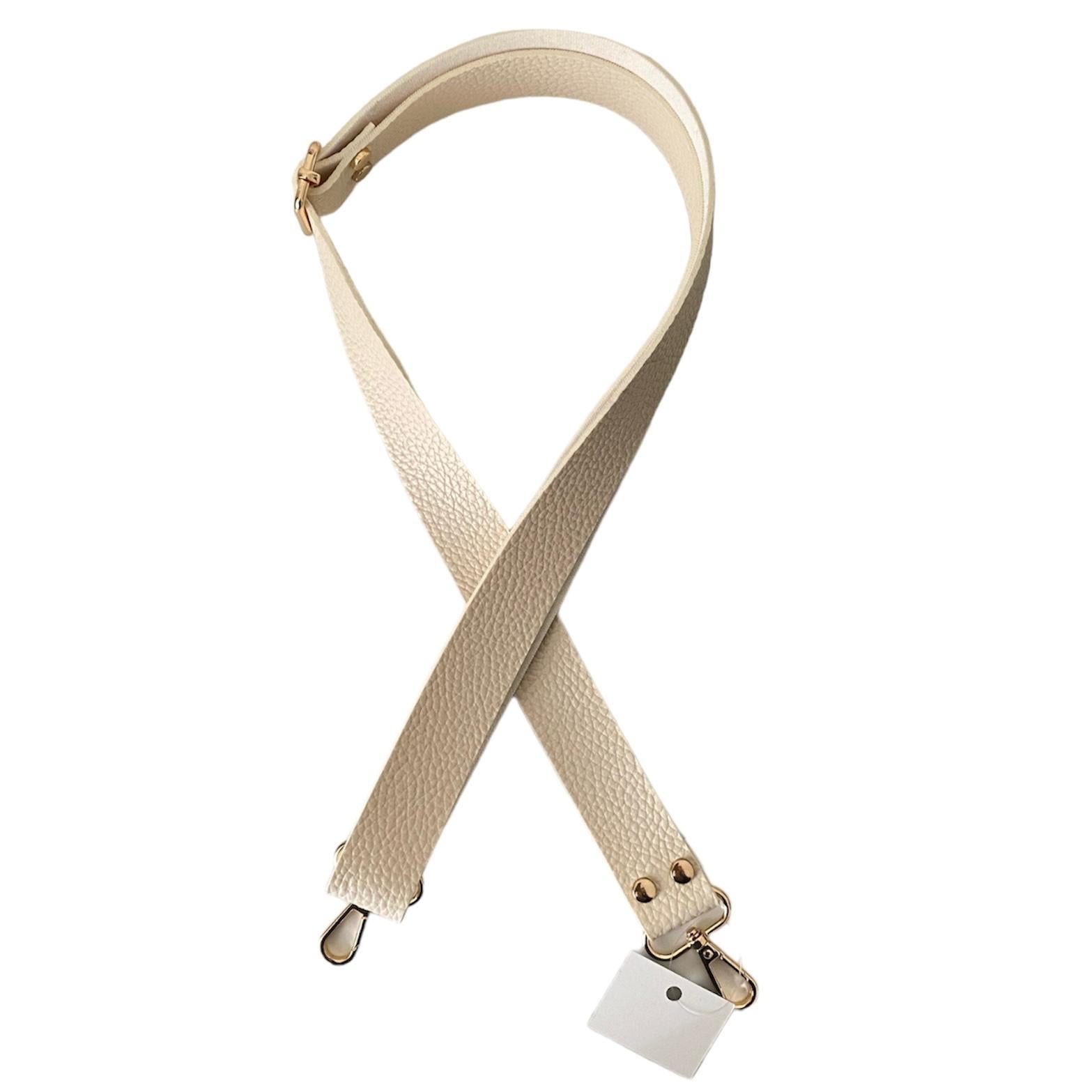 Sürgü Tokalı Ayarlanabilir Çanta Askısı 135 cm* 3 Cm Krem Renk Altın Kancalı