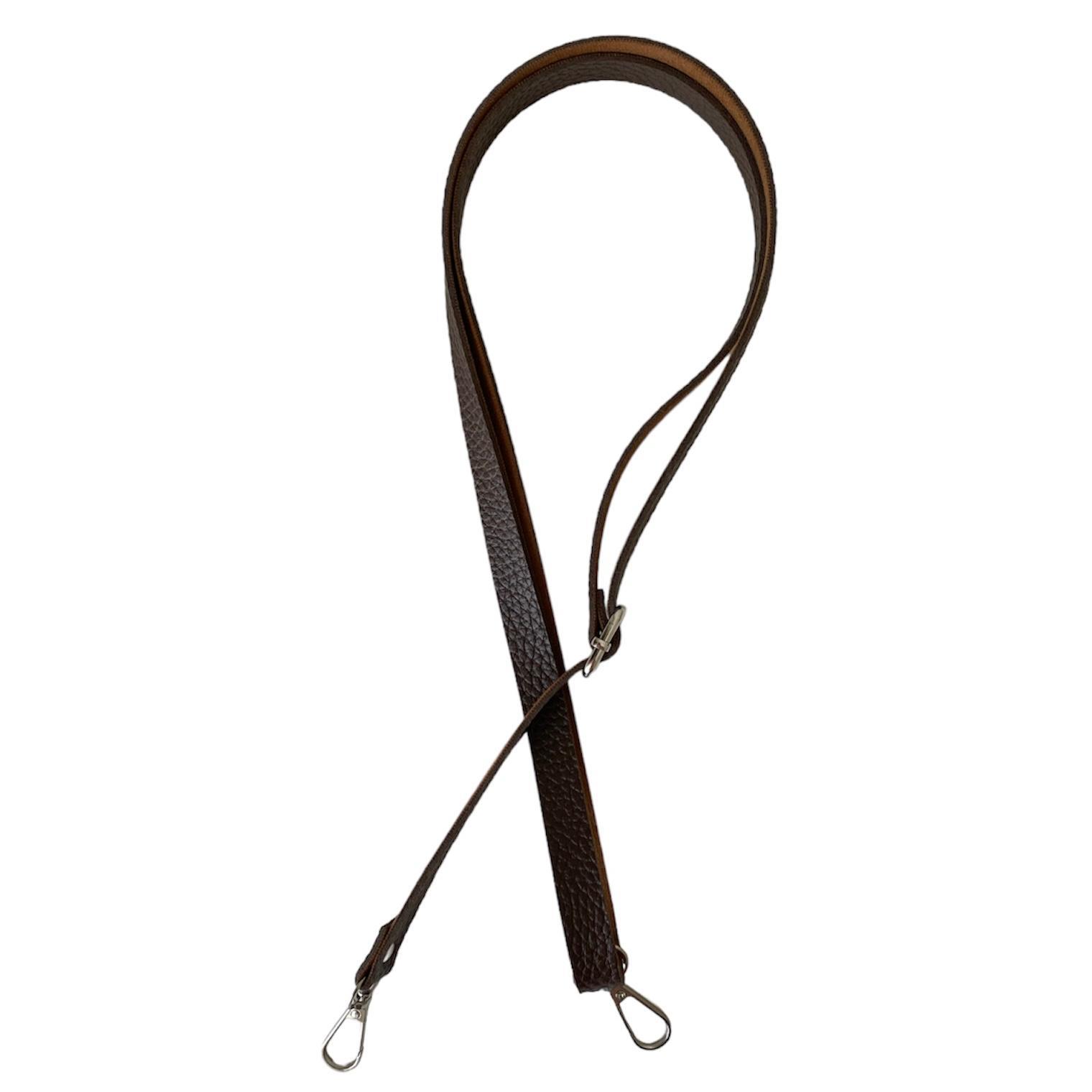 Sürgü Tokalı Çanta Askısı 135 cm* 1.5 Cm Kahve Renk Gümüş Kancalı