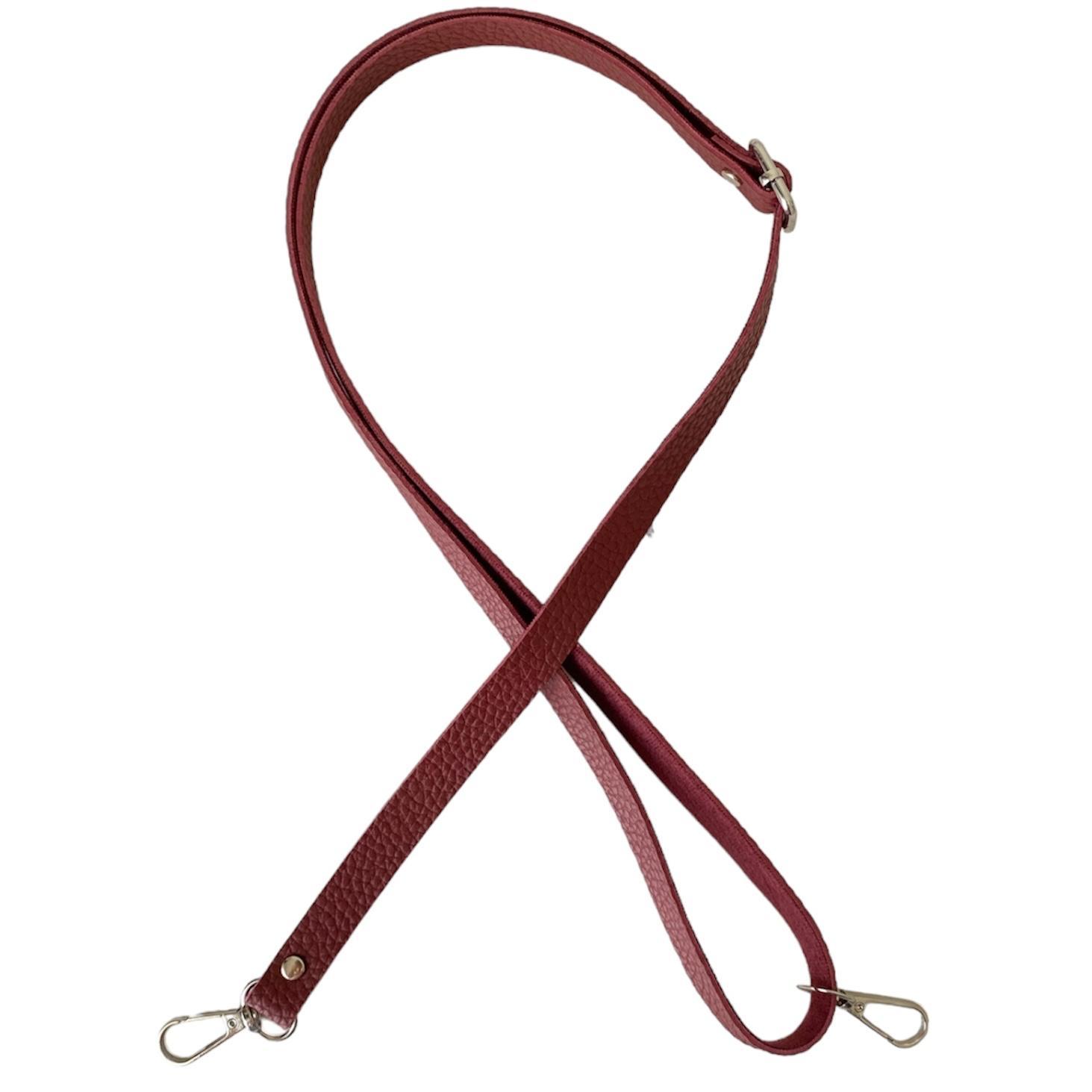 Sürgü Tokalı Çanta Askısı 135 cm* 1.5 Cm Bordo Renk Gümüş Kancalı