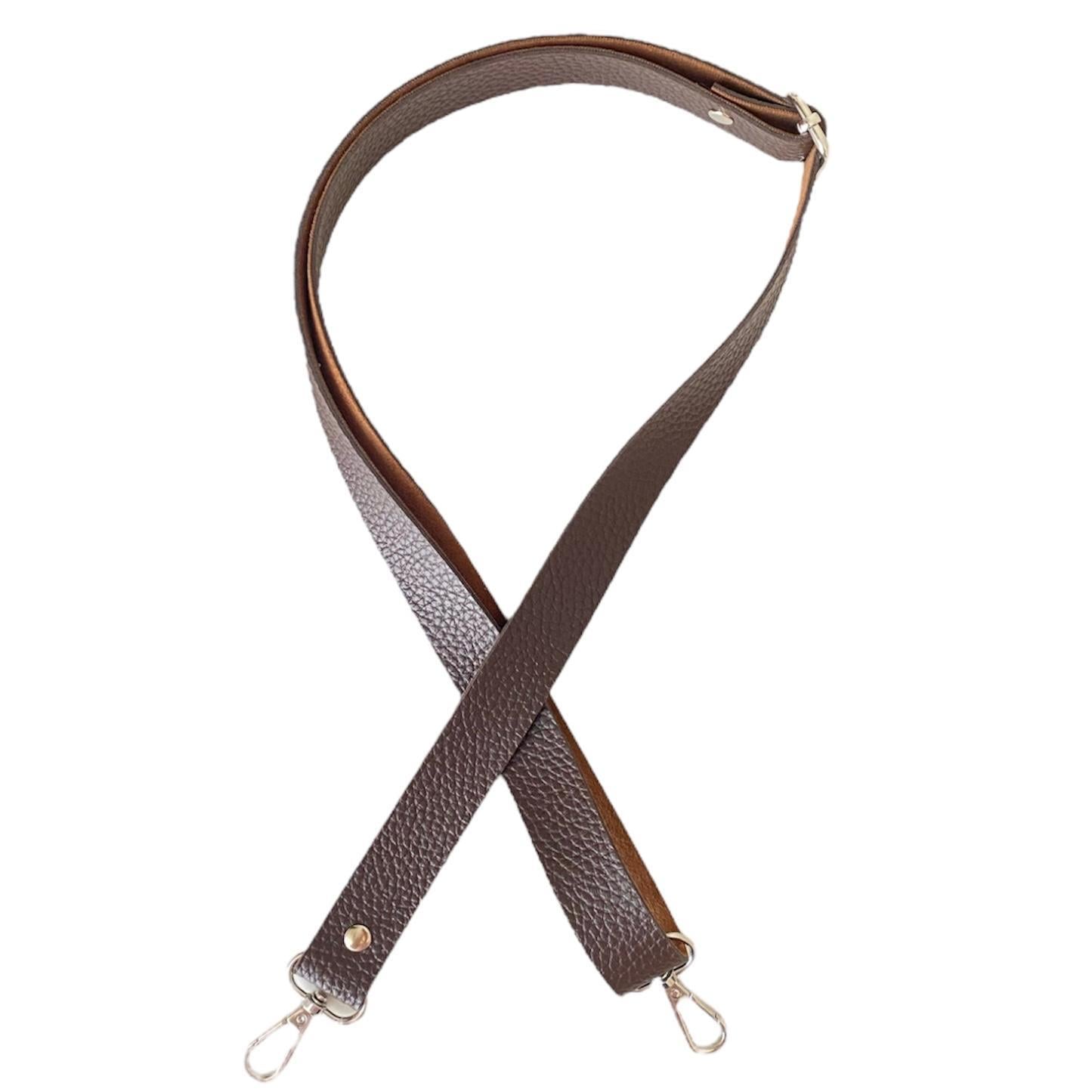 Sürgü Tokalı Çanta Askısı 135 cm* 2.5 Cm Kahve Renk Gümüş Kancalı