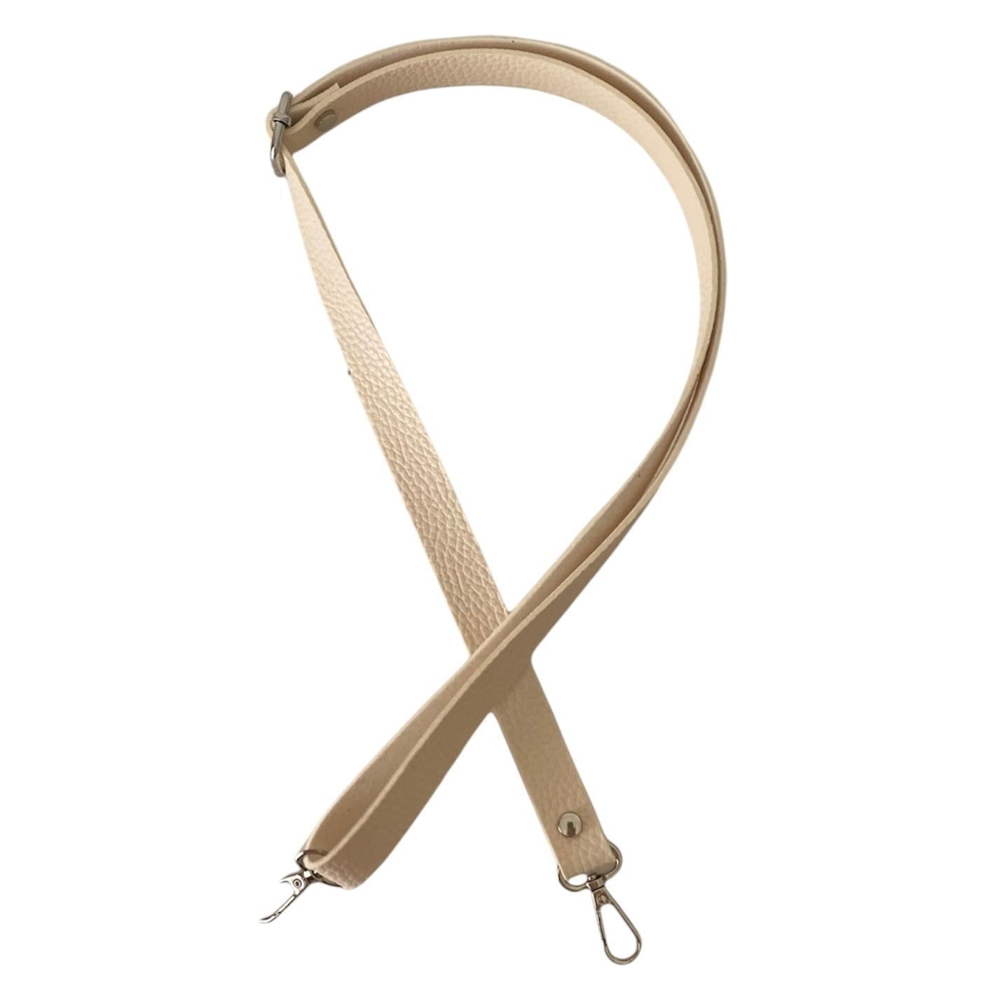 Sürgü Tokalı Çanta Askısı 135 cm* 2 Cm Krem Renk Gümüş Kancalı