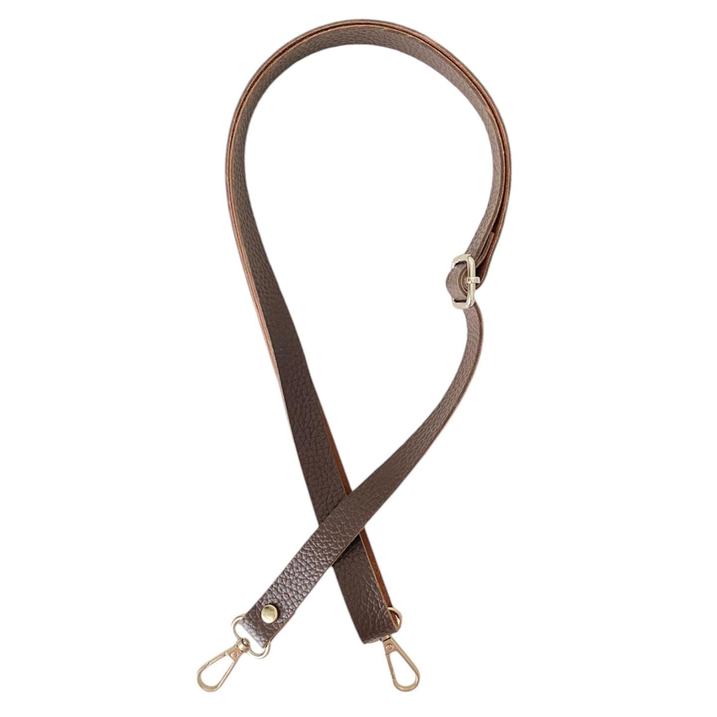 Sürgü Tokalı Çanta Askısı 135 cm* 2 Cm Kahve Renk Gümüş Kancalı