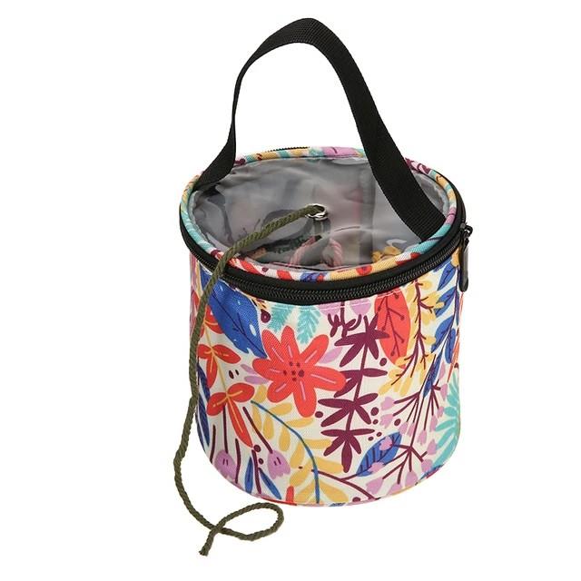 Yumak Çantası 13 x 14 Cm Mini Boy LE13 Renkli Çiçek Desenli Pembe Organizer Çanta