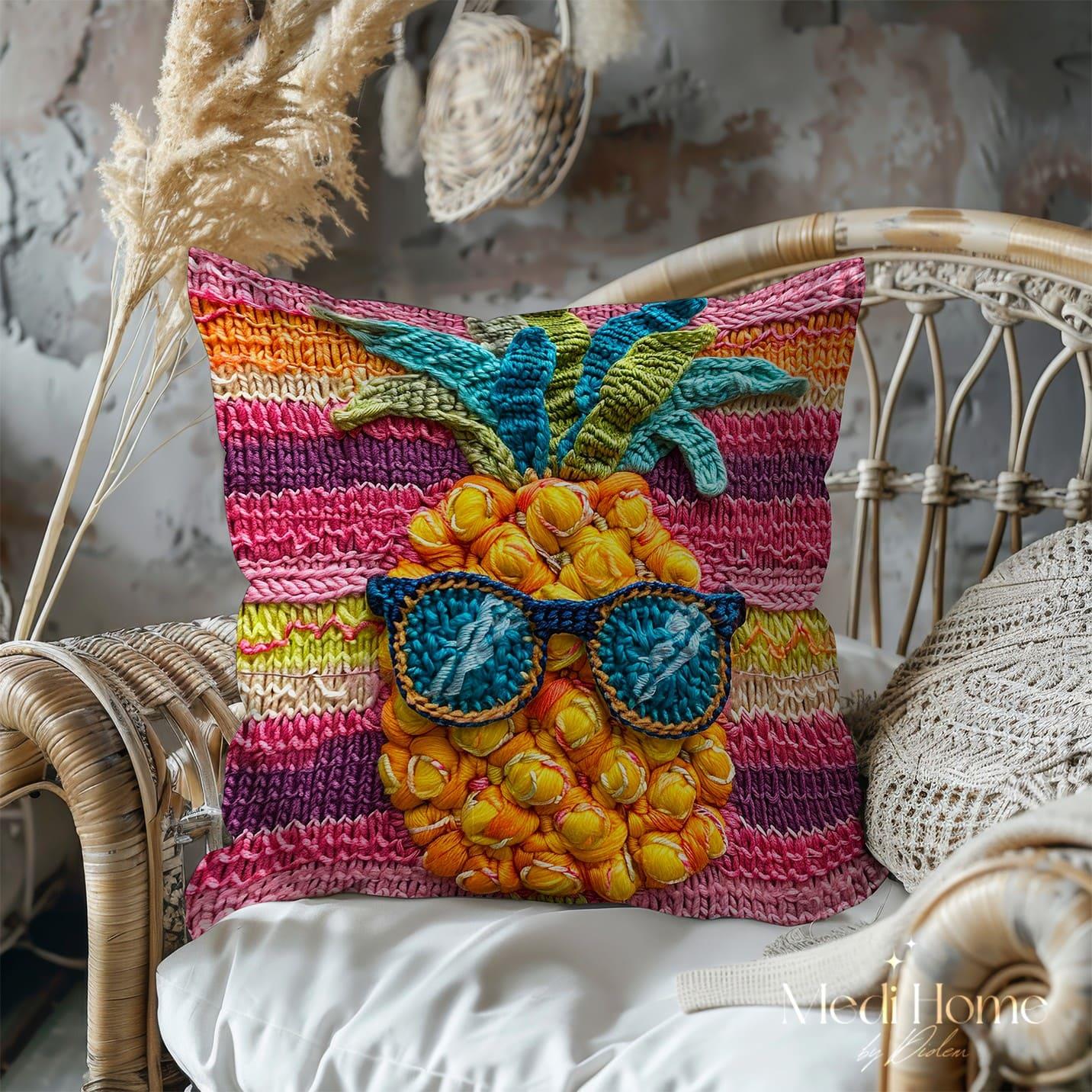 3 Boyutlu Güneş Gözlüklü Yazlık Ananas 3'lü Pano Kumaşı