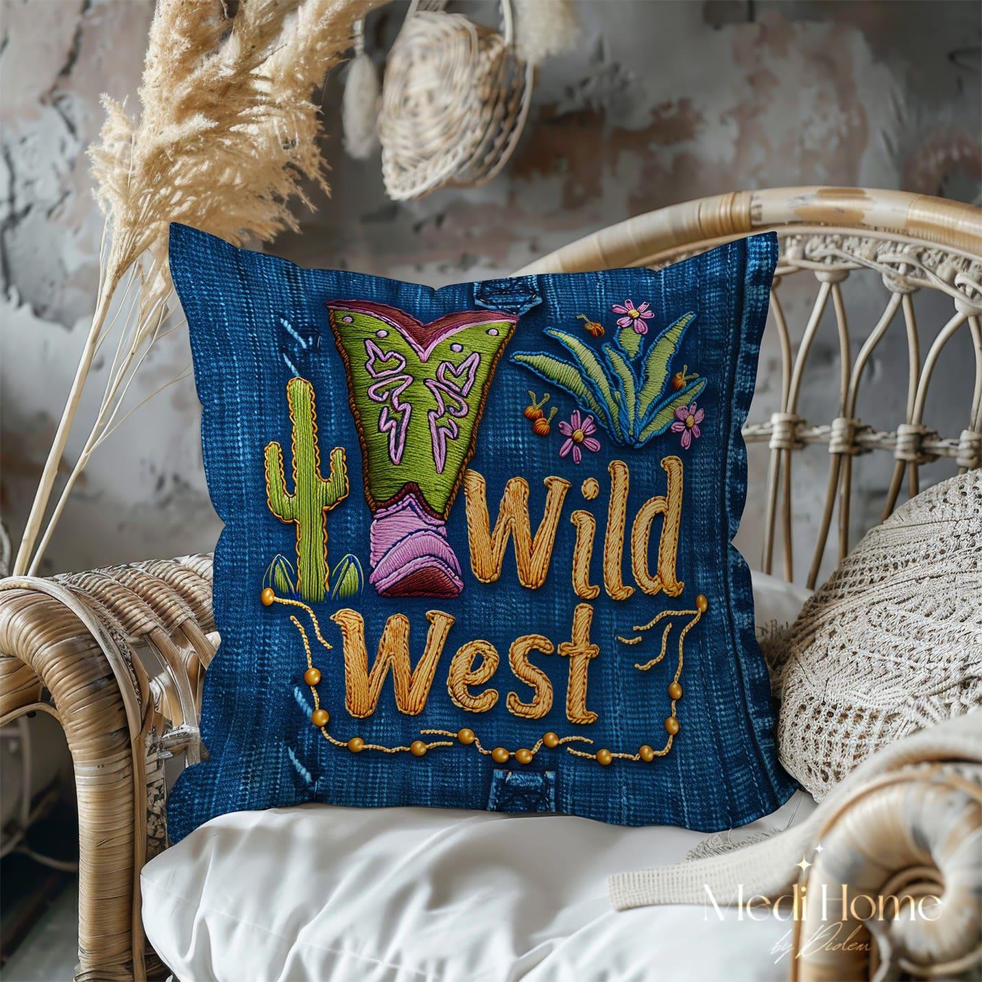 3 Boyutlu Neon Kovboy Çizmesiyle Wild West 3'lü Pano Kumaşı