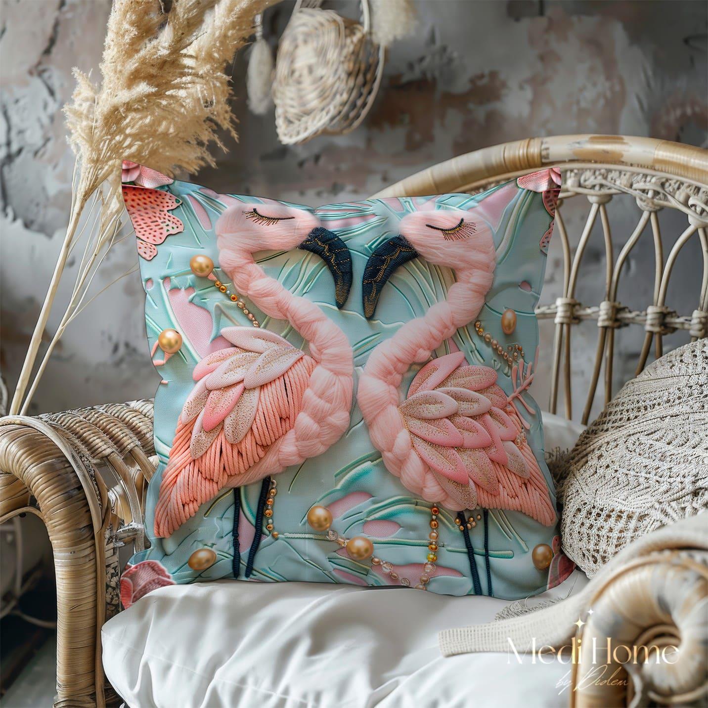 3 Boyutlu Pembe Aşkın Dans Eden Flamingoları 3'lü Pano Kumaşı