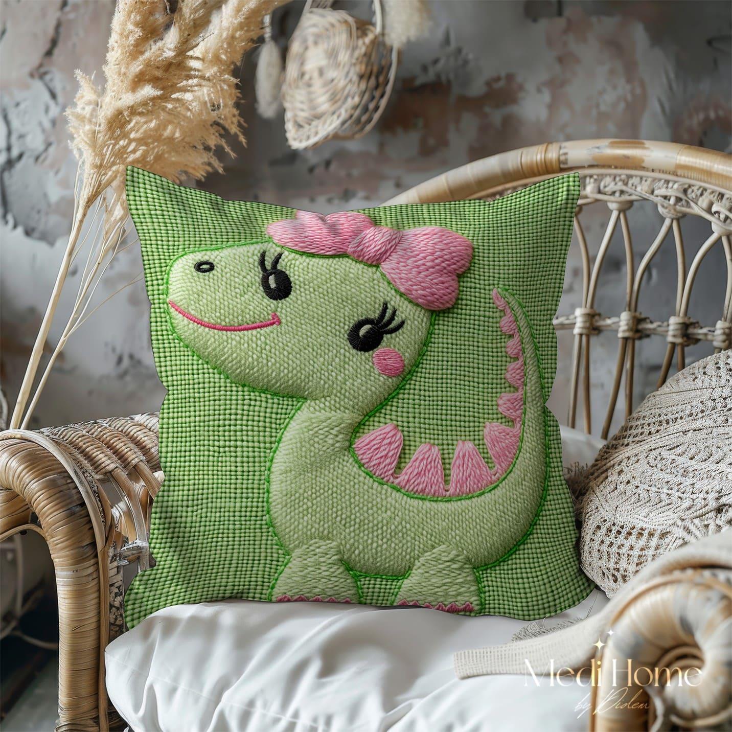 3 Boyutlu Pembe Fiyonk Dinoşun Tatlı Gülüşü 3'lü Pano Kumaşı