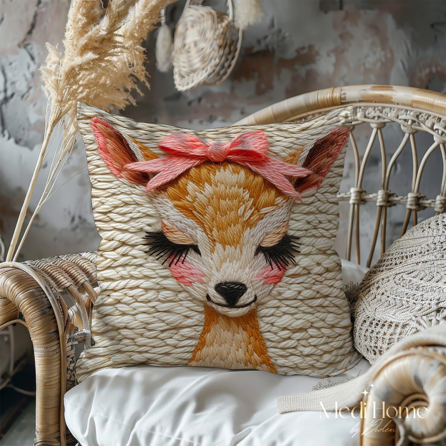 3 Boyutlu Pembe Fiyonkla Uykuya Dalmış Bambi 3'lü Pano Kumaşı