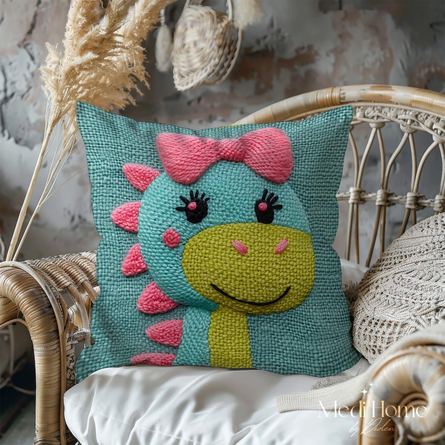 3 Boyutlu Pembe Fiyonklu Sevimli Dino Rüyası 3'lü Pano Kumaşı