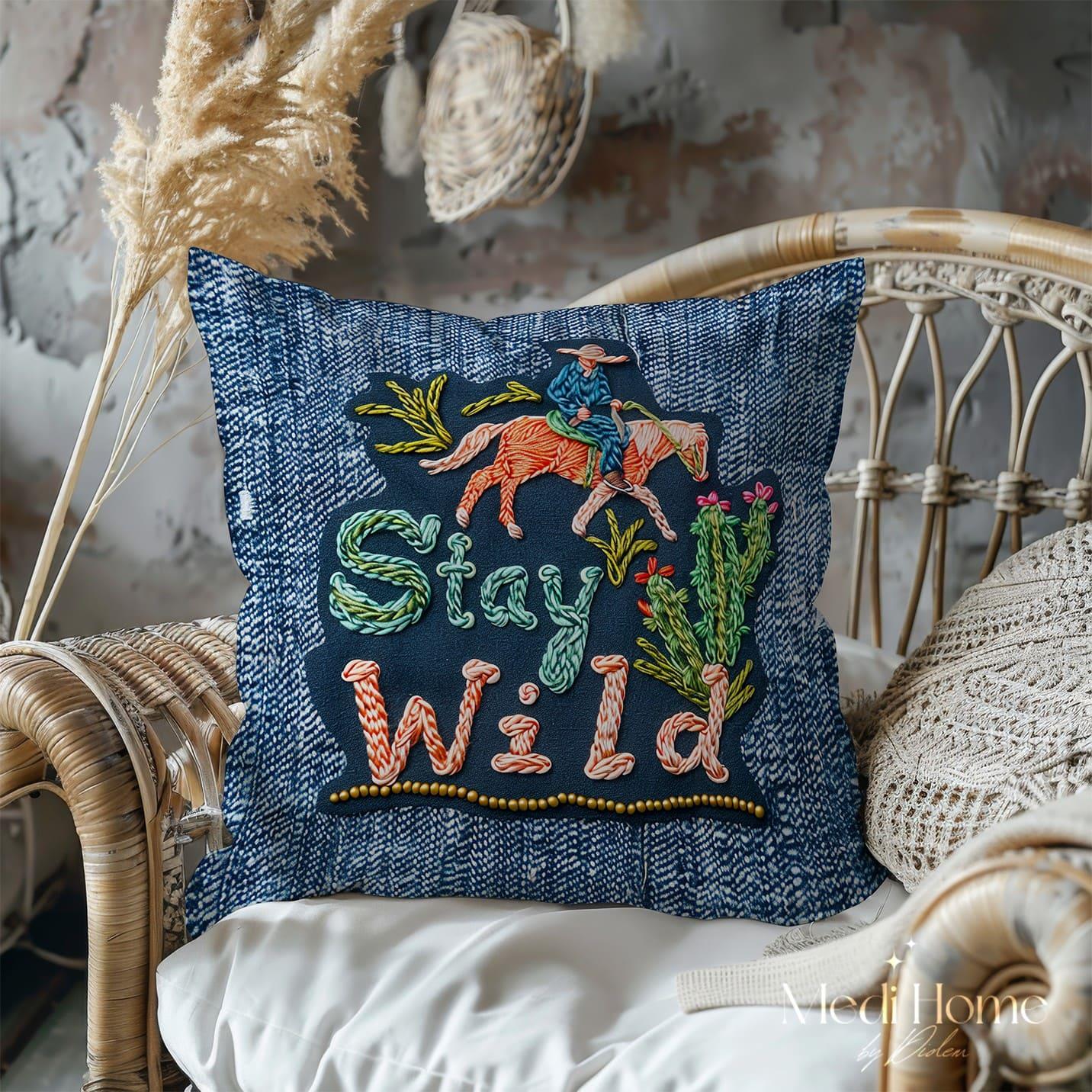 3 Boyutlu Stay Wild Kovboy Rüyası 3'lü Pano Kumaşı