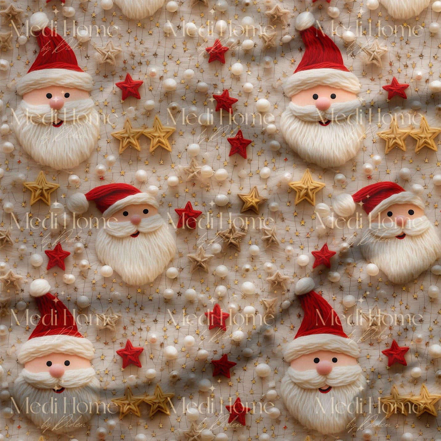 Altın Işıltısında Klasik Noel Baba Dijital Baskılı Kumaş