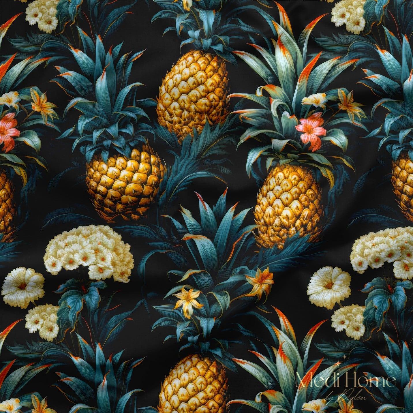 Ananaslı Bahçede Tropik Rüya Dijital Baskılı Kumaş