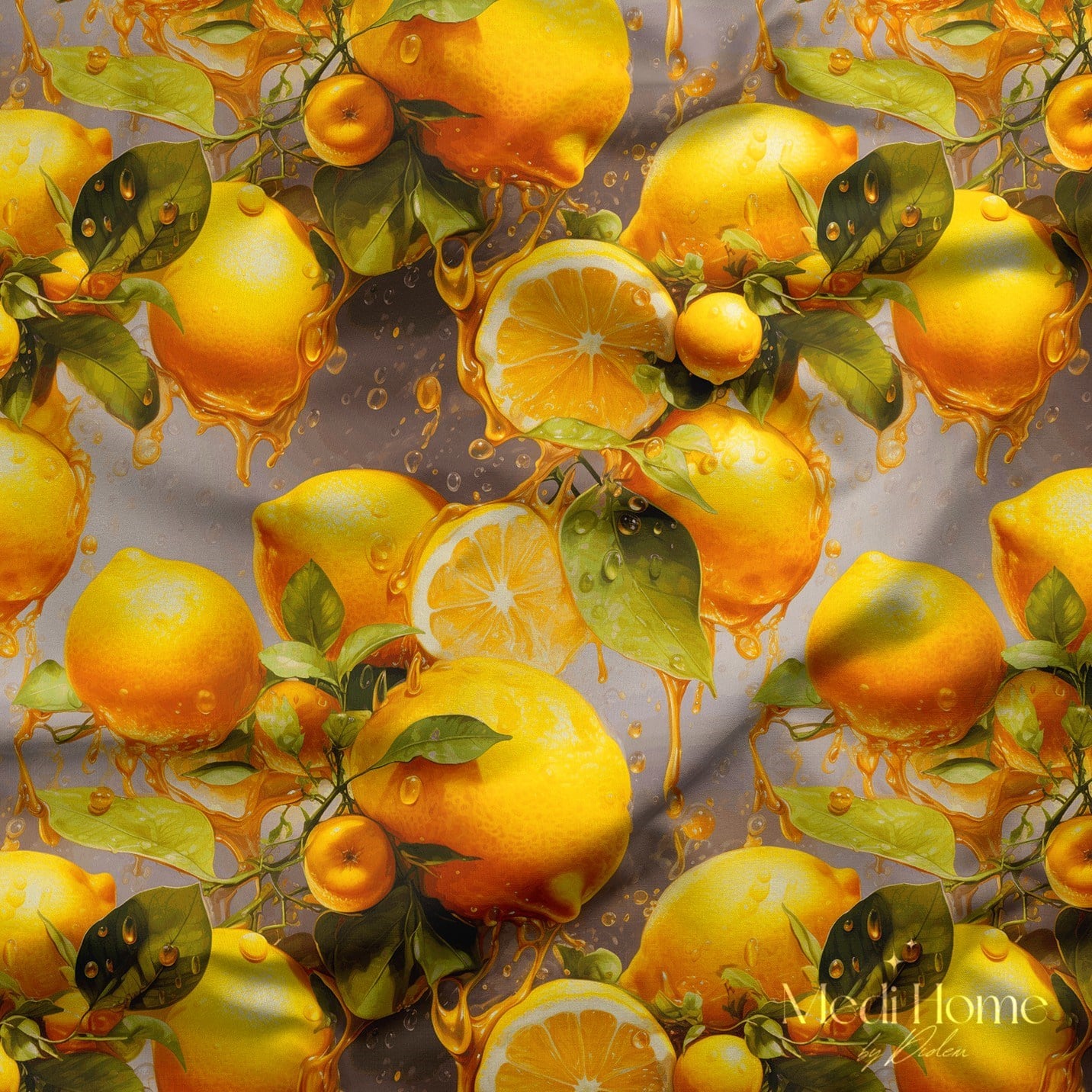 Bal Damlayan Limon Bahçesi Dijital Baskılı Kumaş