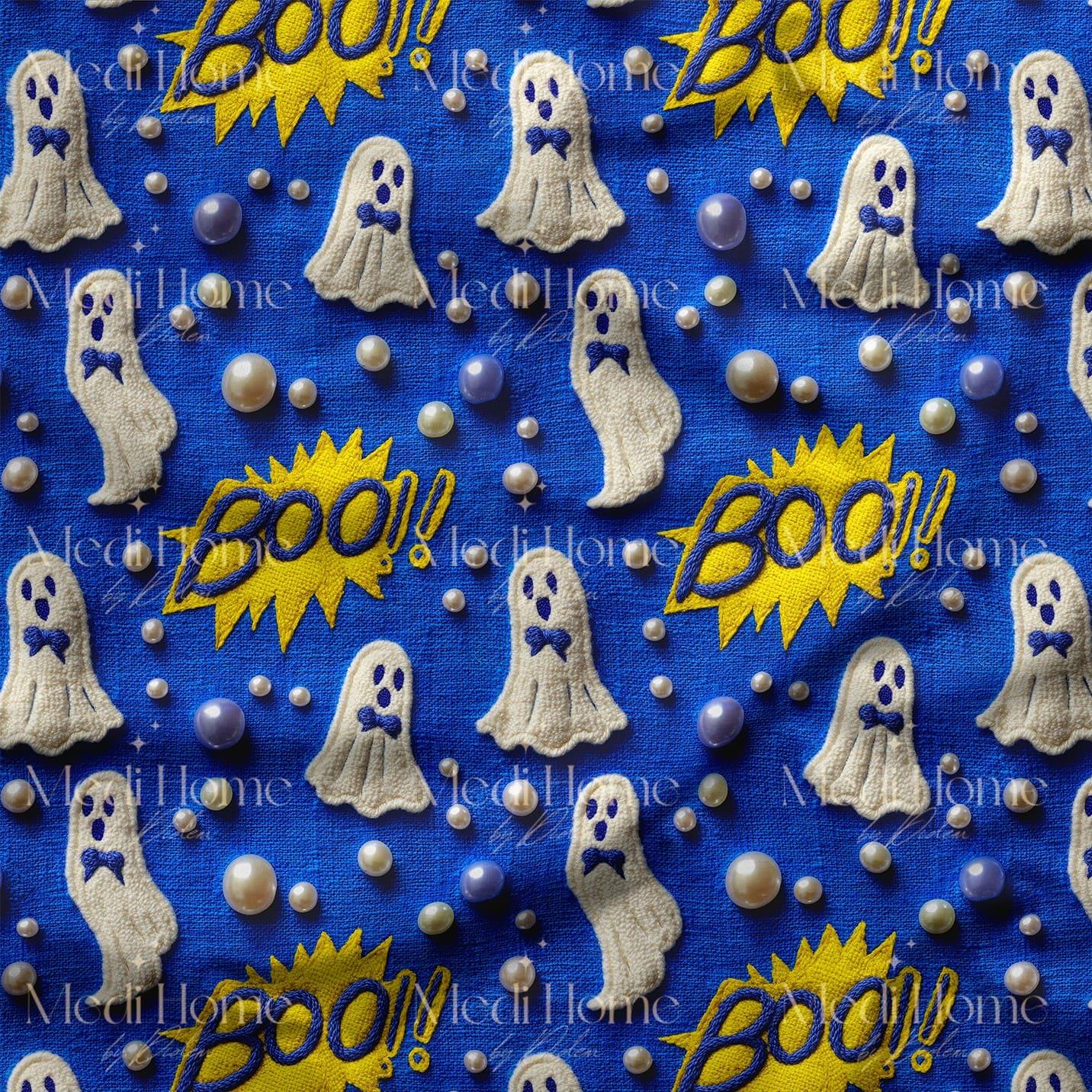 Boo! Geceye Neşeyle Karışan Hayaletler Dijital Baskılı Kumaş